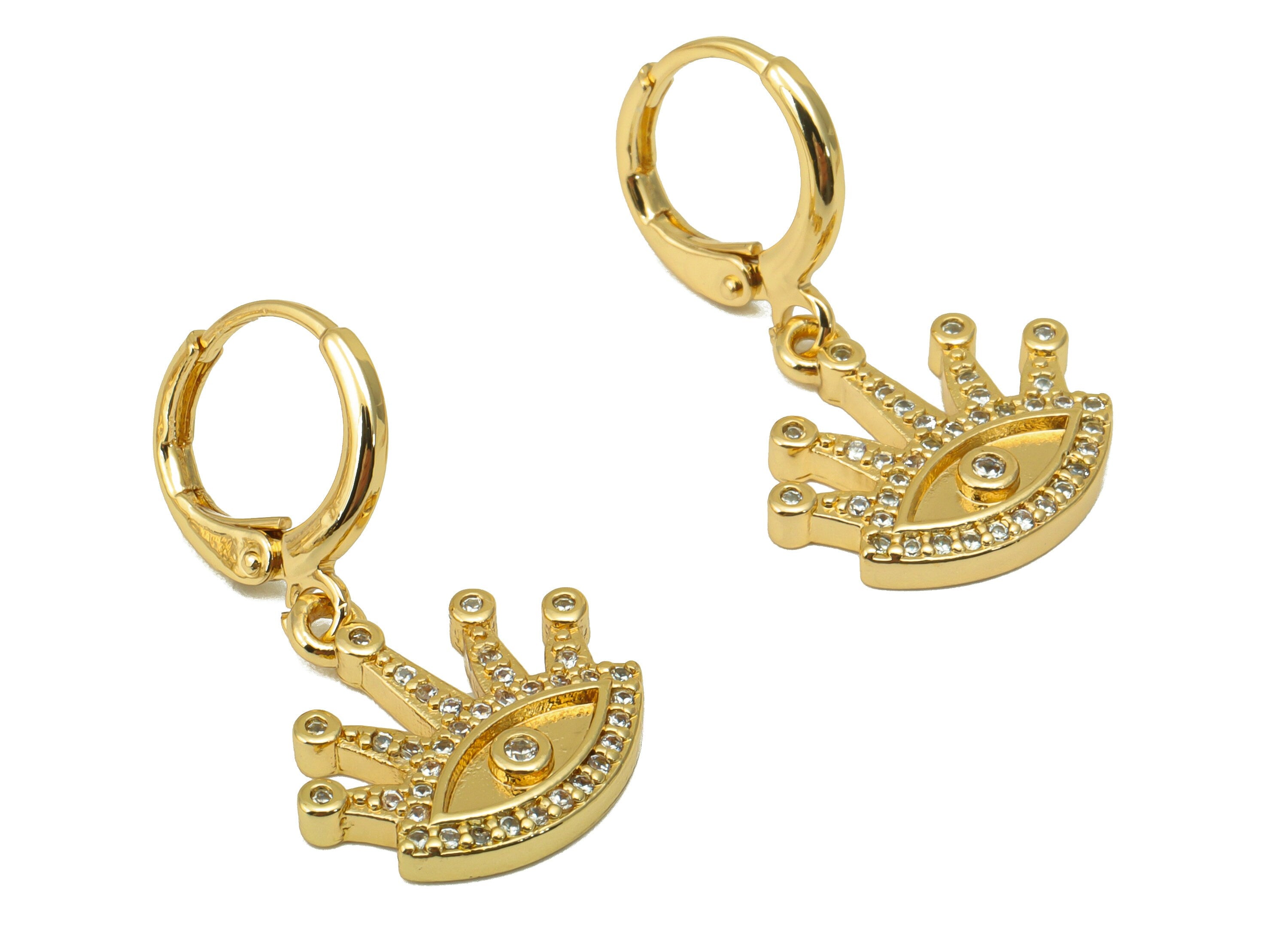 Brass Eye Earring Clasp - Brass Hoop Clasp - Eyelash Huggie Hoop Clasp - Lever back CZ Clasp - 18K Real Gold Plated -29x16x2.32mm- RGP6671 - DOMEDBAZAAR