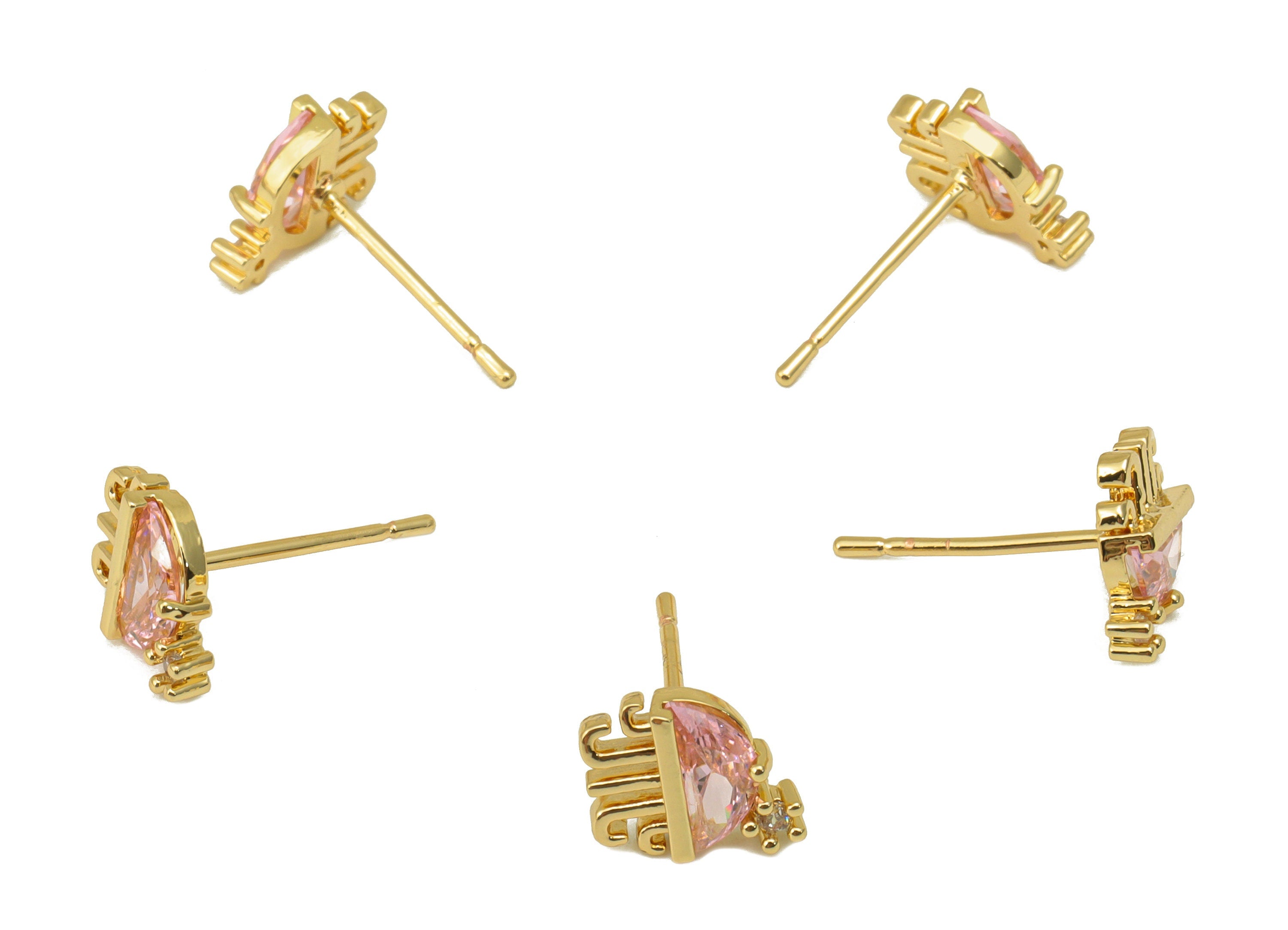 Brass Jellyfish Earring Stud - Pink Jellyfish Earring Post - Marine Earring Post - Cubic Zirconia - 18K Real Gold Plated -9x7x2mm- RGP6684 - DOMEDBAZAAR
