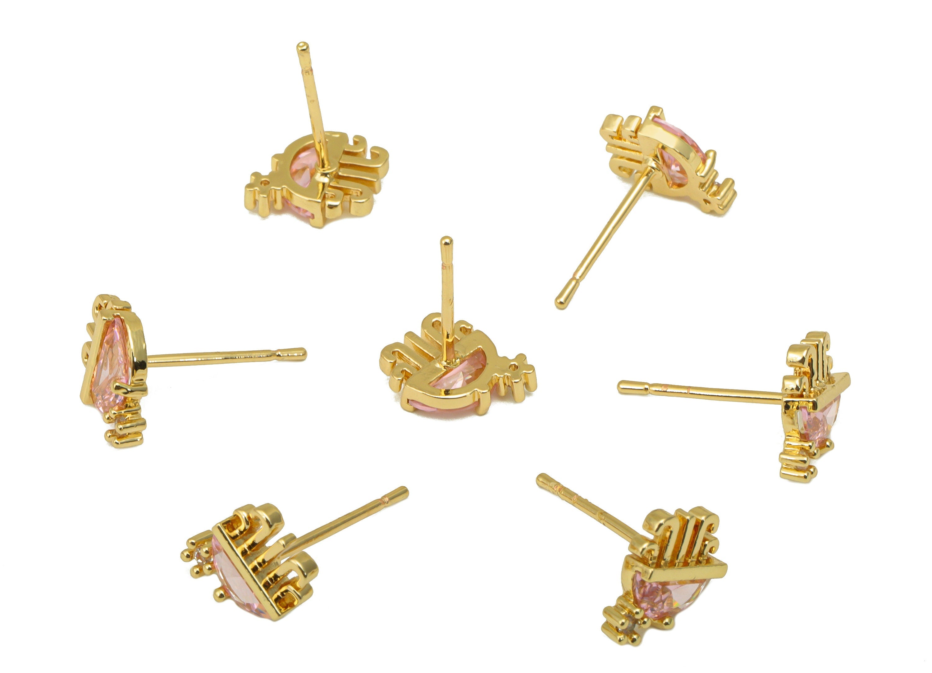 Brass Jellyfish Earring Stud - Pink Jellyfish Earring Post - Marine Earring Post - Cubic Zirconia - 18K Real Gold Plated -9x7x2mm- RGP6684 - DOMEDBAZAAR