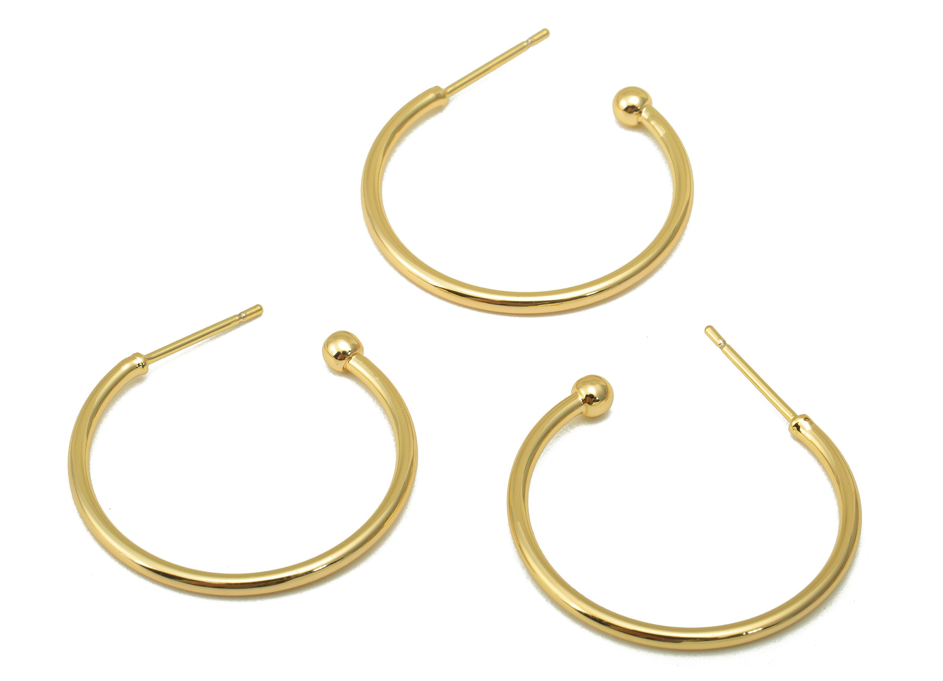 Brass Open Circle Earrings Studs - Brass Ring Earring Post - Open Hoop Earring Wire - 18K Real Gold Plated -28.9x25.03x 1.56mm- RGP6341 - DOMEDBAZAAR