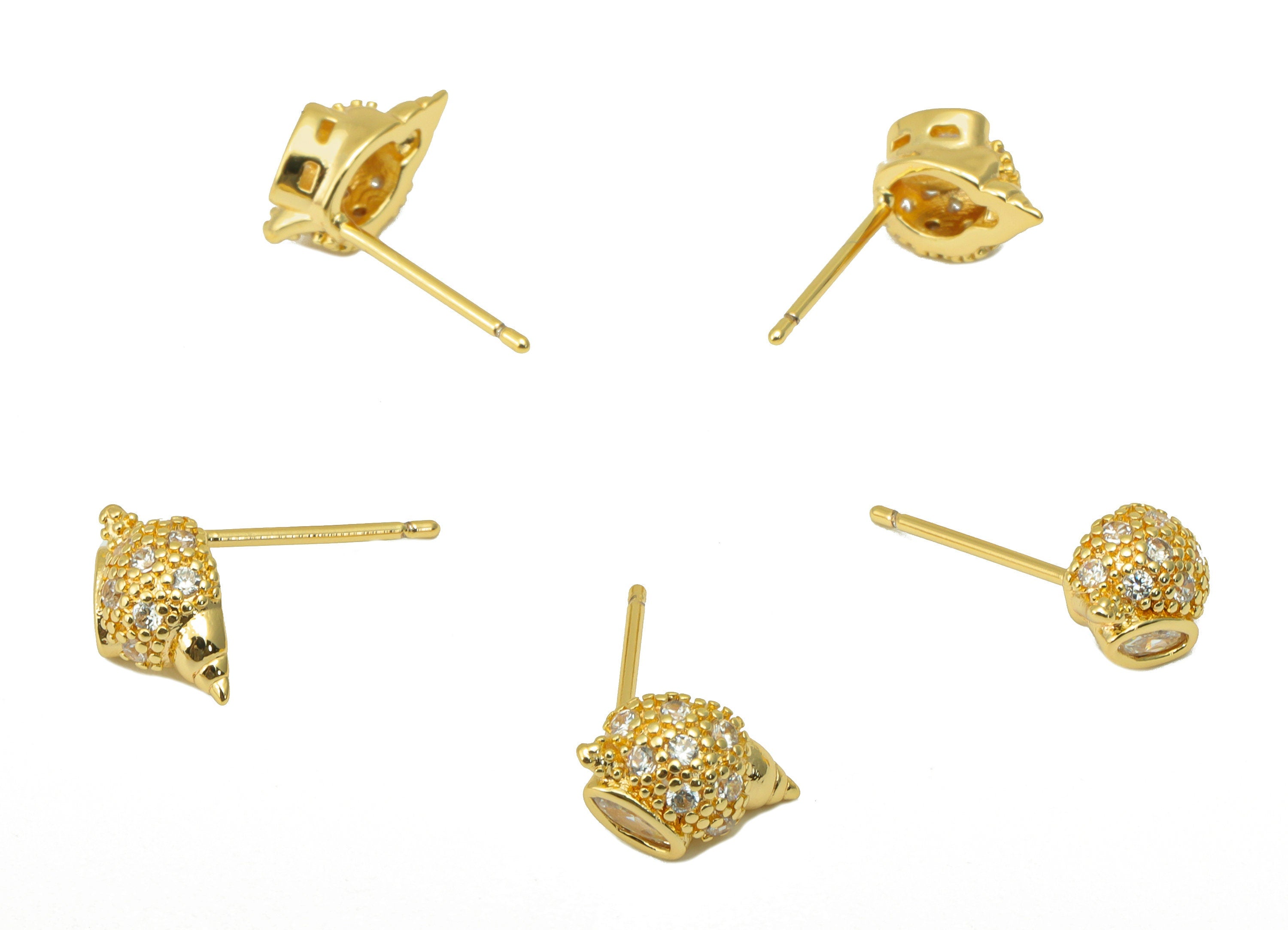 Brass Conch Earrings Stud - Seashell Earring Post -Whelk Seashell Stud Earring - Cubic Zirconia - 18K Real Gold Plated -29x25x2mm- RGP6312 - DOMEDBAZAAR