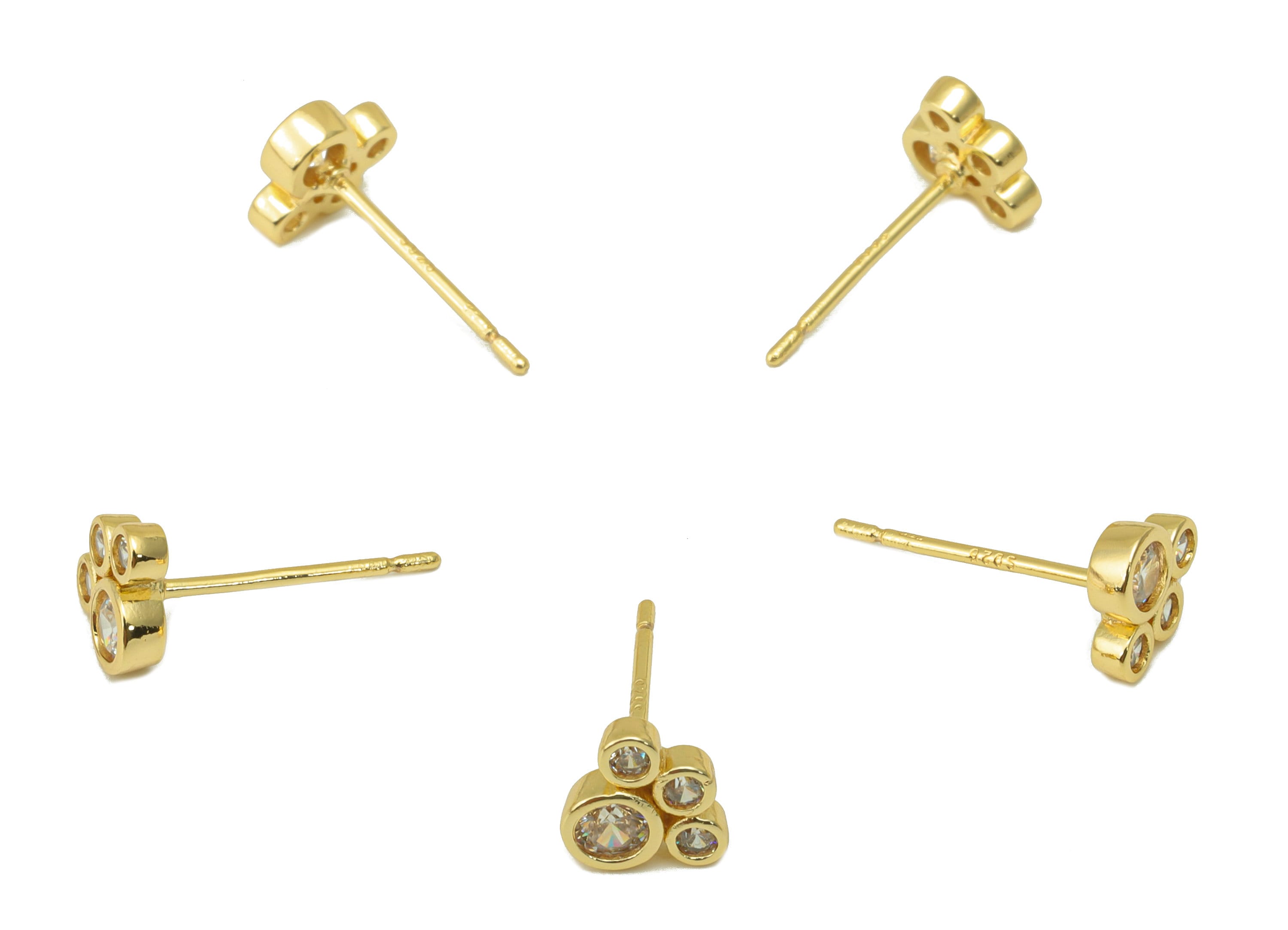 Brass Dog Paw Earrings Studs - Brass Paw Earring Post - Animal Foot Earring Post- Cubic Zirconia - 18K Real Gold Plated -7x6x1.67mm- RGP6327 - DOMEDBAZAAR