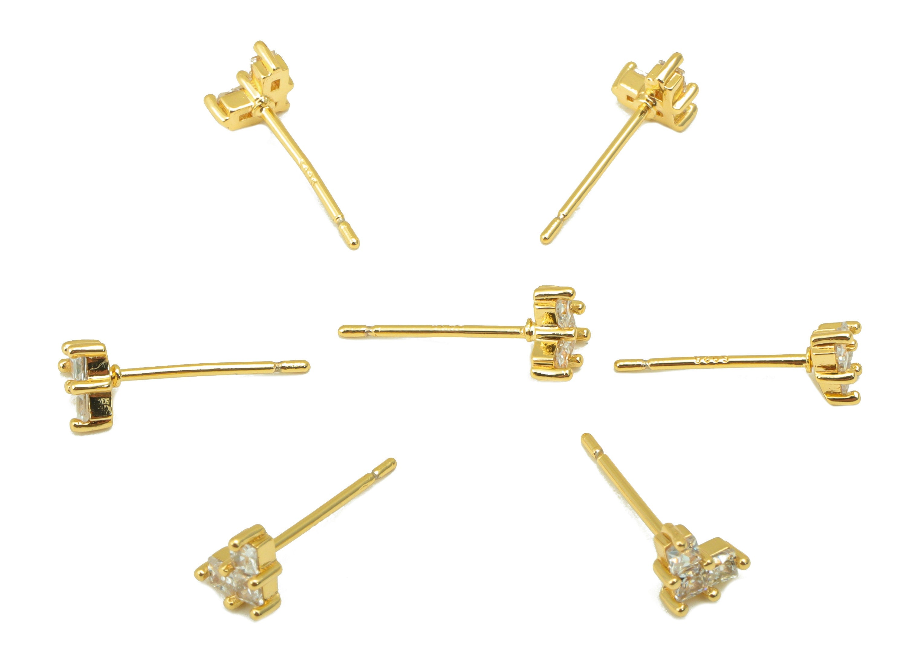 Brass Heart Earrings Studs - Brass Cubic Zircon Heart Earring Post - Mini Heart Stud Earring - 18K Real Gold Plated -5x 5.82x 2.4mm- RGP6371 - DOMEDBAZAAR