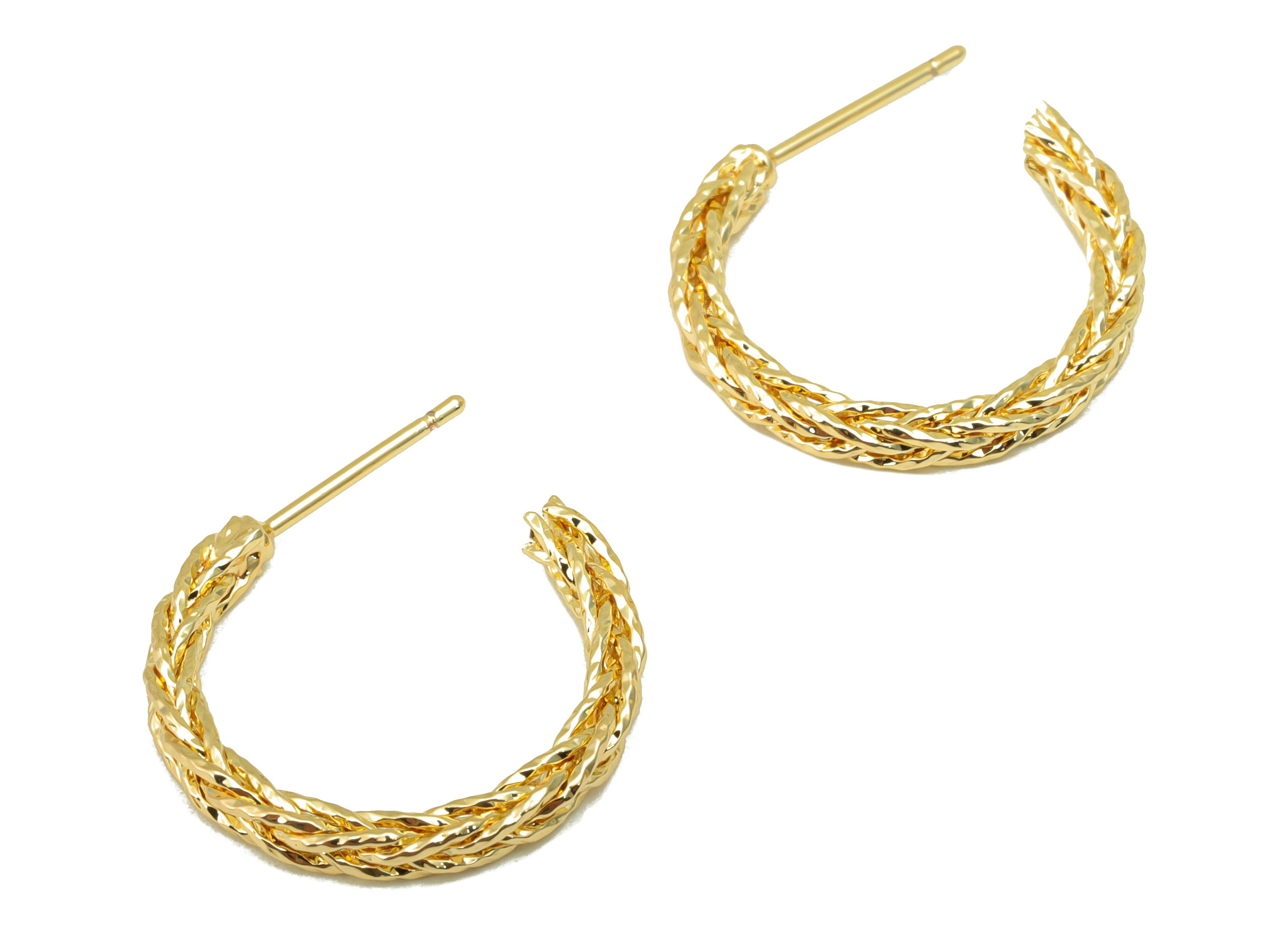 Brass Twist Chain Earrings Studs - Brass Hoop Open Earring Post - Hoop C Earring Post - 18K Real Gold Plated -20x 25.08x 2.65mm- RGP6302 - DOMEDBAZAAR