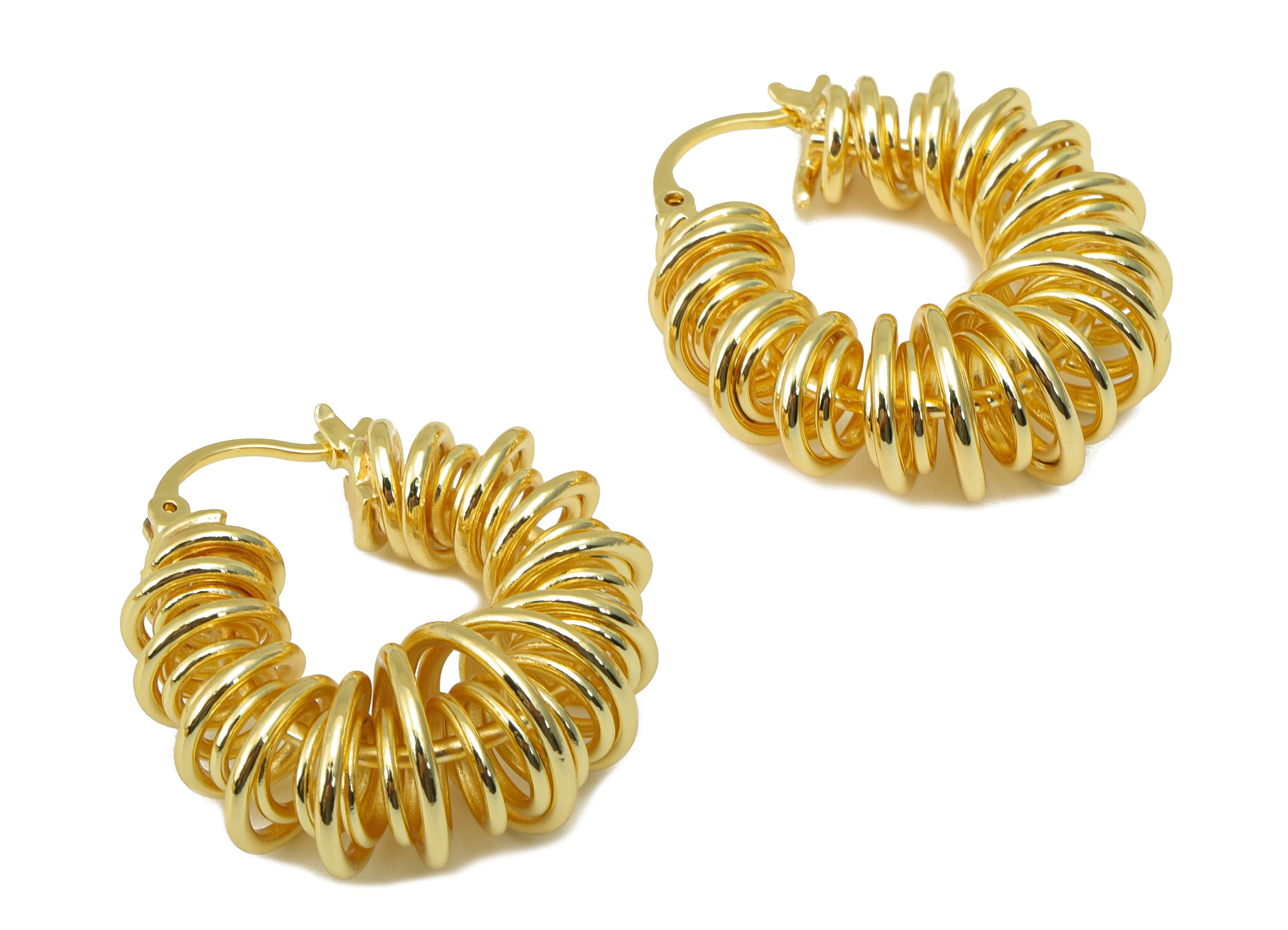 Brass Spiral Coil Clasp - Brass Coil Binding Huggie Hoop - Gold Wire Spring Earring -Hoop Clasp- 18K Real Gold Plated - 32x27x11mm- RGP6301 - DOMEDBAZAAR