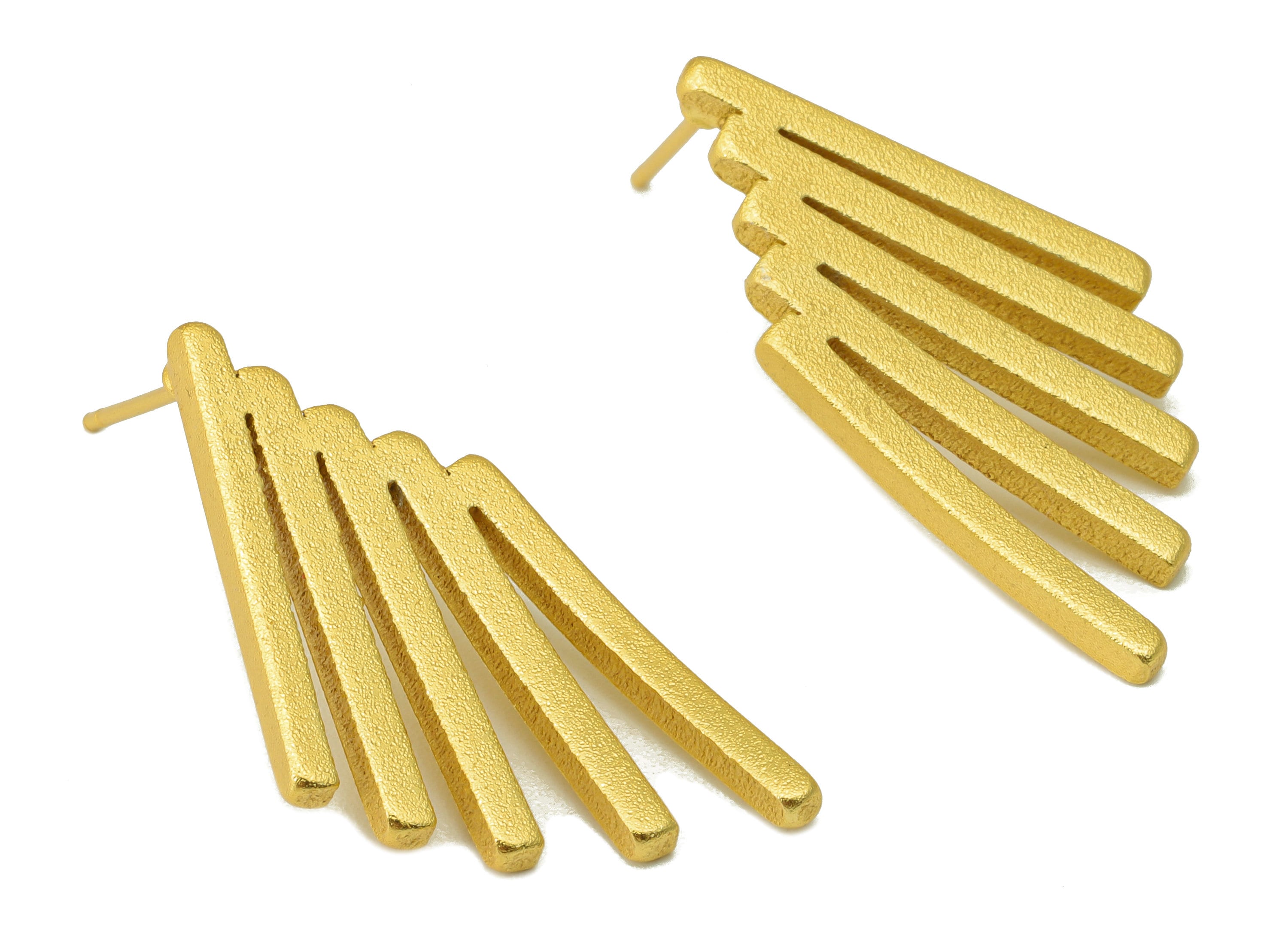 Brass Rectangular Earring Stud - Brass Textured Earring Post - Wing Earring Post -Gold Brass Earring -18k Real Gold plated-30x16x2mm-RGP6631 - DOMEDBAZAAR