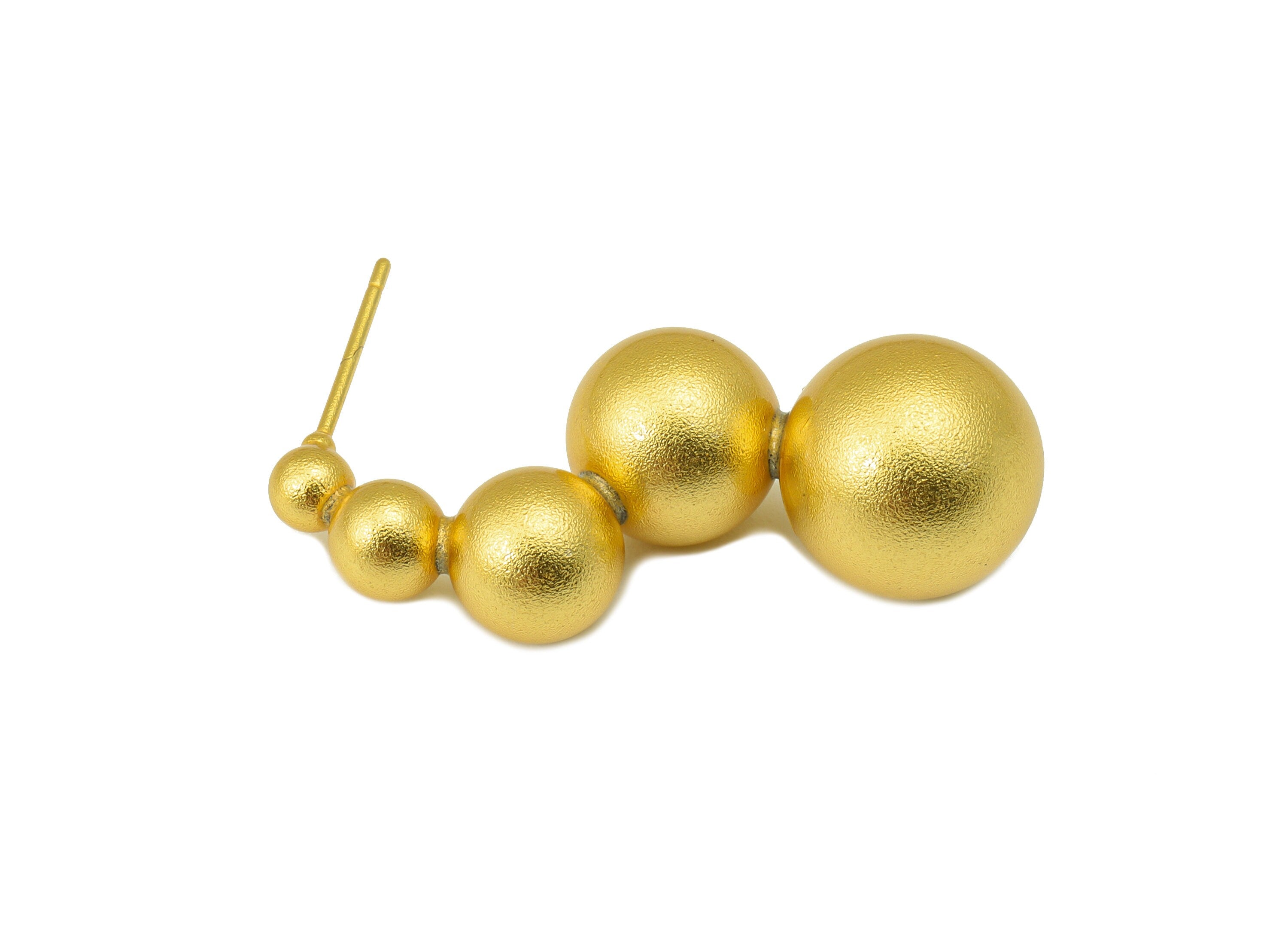 Brass Ball Earring Stud - Brass Textured Bead Earring Post - Matte Gold Frosted Earring Post - 18k Real Gold plated - 34x14x12mm - RGP6629 - DOMEDBAZAAR