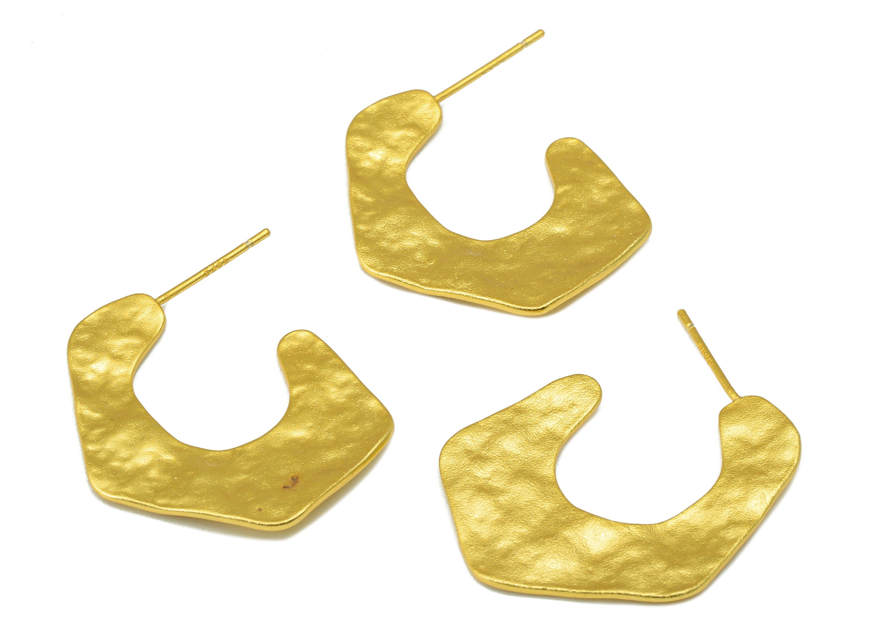 Brass Irregular Earring Stud - Brass Hammered Earring Post - Frosted Surface Earring Post - 18k Real Gold plated -29.54x24.95x 1mm-RGP6633 - DOMEDBAZAAR