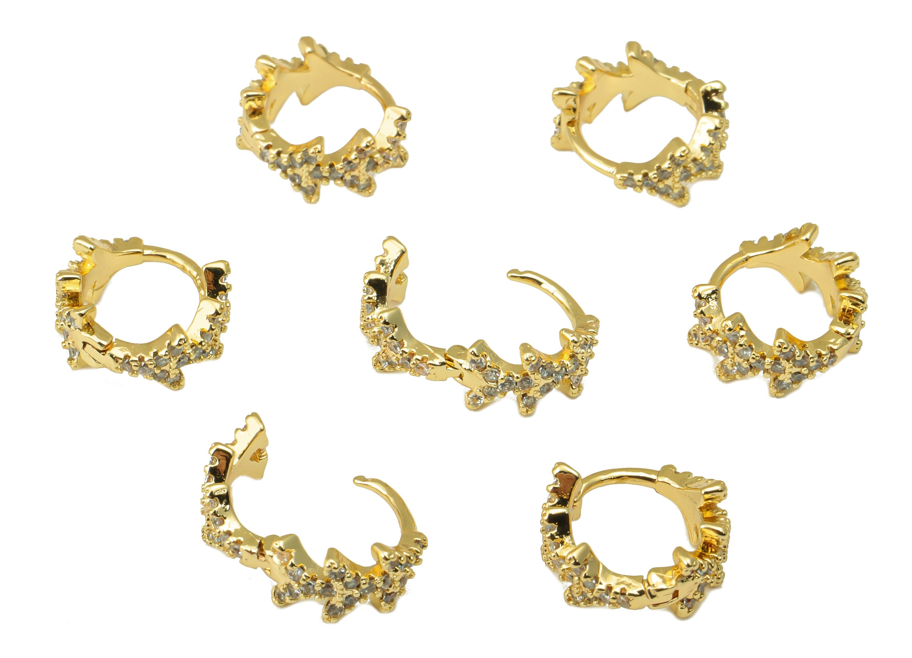 Brass Branch Earring Clasp - Brass CZ Arrow Hoop Clasp - Brass Ring Cubic Zirconia Hoop Clasp - 18K Real Gold Plated - 10x10x1.5mm- RGP6591 - DOMEDBAZAAR
