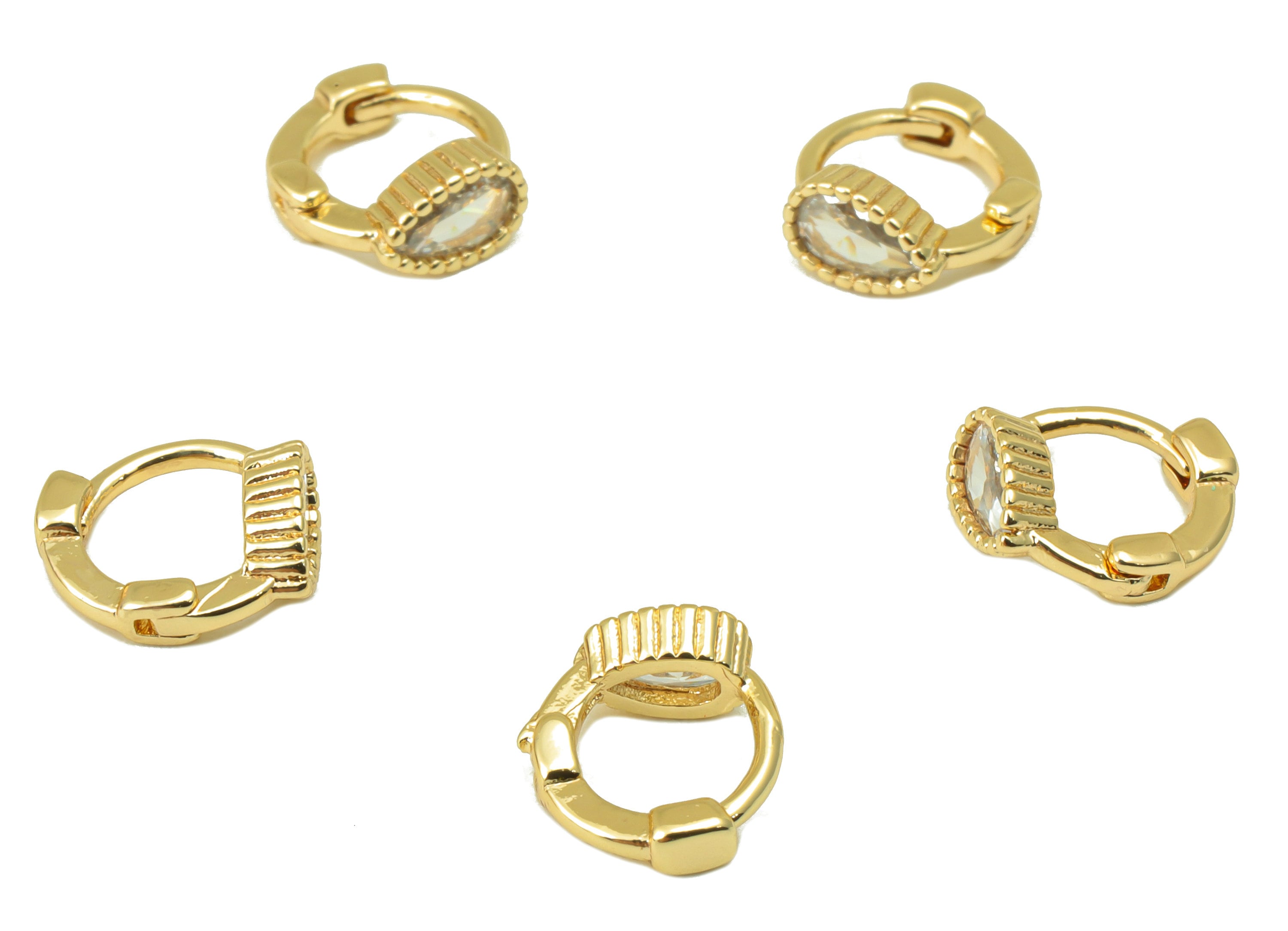 Brass Drop Earring Clasp - Brass CZ Teardrop Hoop Clasp - Mini Ring Cubic Zirconia Hoop Clasp - 18K Real Gold Plated - 9x8x2mm- RGP6614 - DOMEDBAZAAR