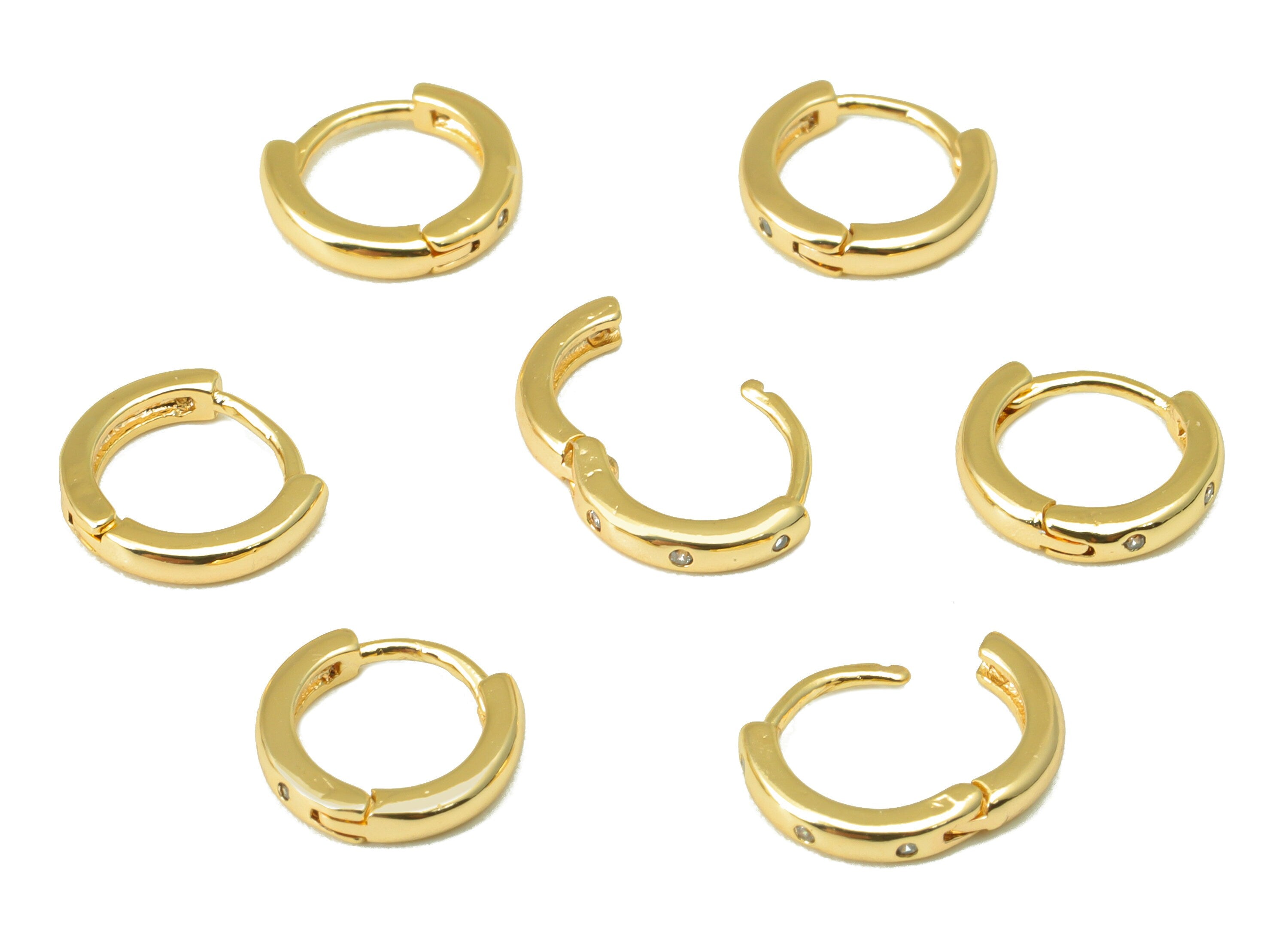 Brass Round Hoop Clasp - Brass Circle Hoop Earring Clasp - Ring Cubic Zircon Hoop Clasp - 18K Real Gold Plated - 9.46x8.6x1.82mm- RGP6619 - DOMEDBAZAAR