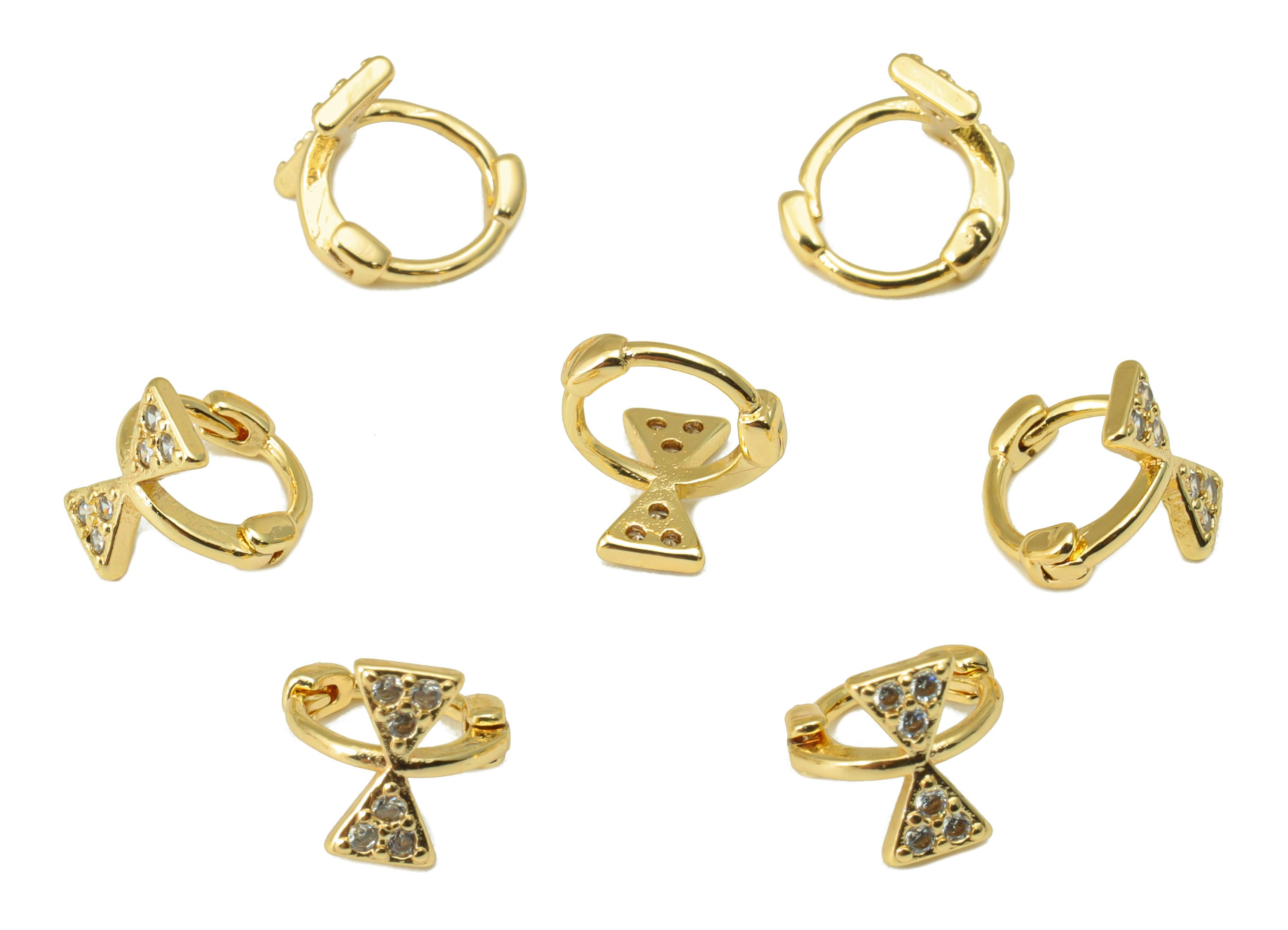 Brass Butterfly Hoop Clasp - Butterfly Bow Hoop Clasp - Ring Cubic Zirconia Clasp - Bowtie Earring -18K Real Gold Plated - 8x8x1mm- RGP6612 - DOMEDBAZAAR