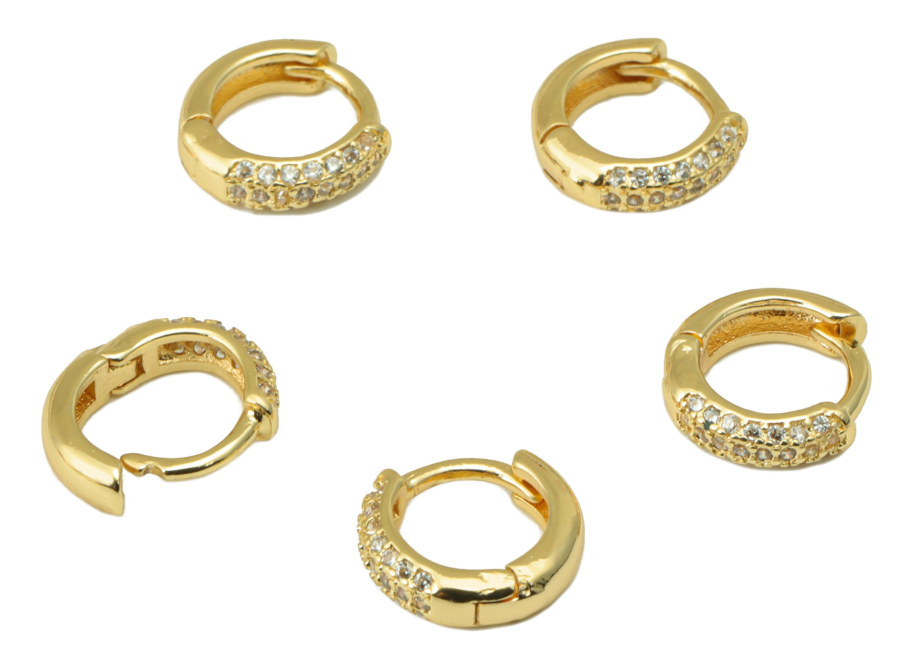 Brass Round Hoop Clasp - Brass CZ Circle Huggie Hoop Earring Clasp - Brass Ring Cubic Zirconia Clasp - 18K Real Gold Plated-9x8x1mm- RGP6615 - DOMEDBAZAAR