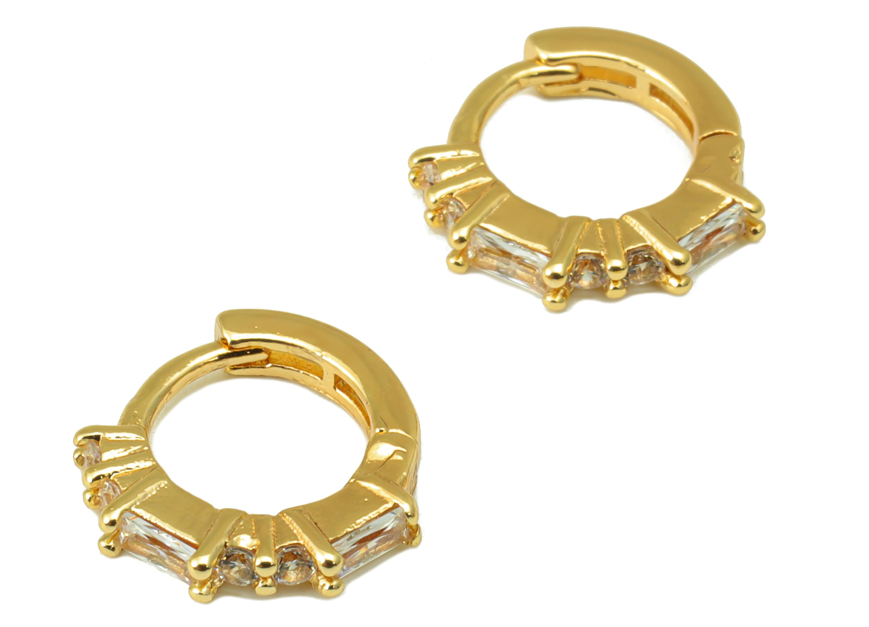 Brass Crown Hoop Clasp - Brass Emerald Huggie Earring Clasp - Mini Ring Cubic Zirconia Clasp - 18K Real Gold Plated -12x10.9x2.1mm- RGP6616 - DOMEDBAZAAR