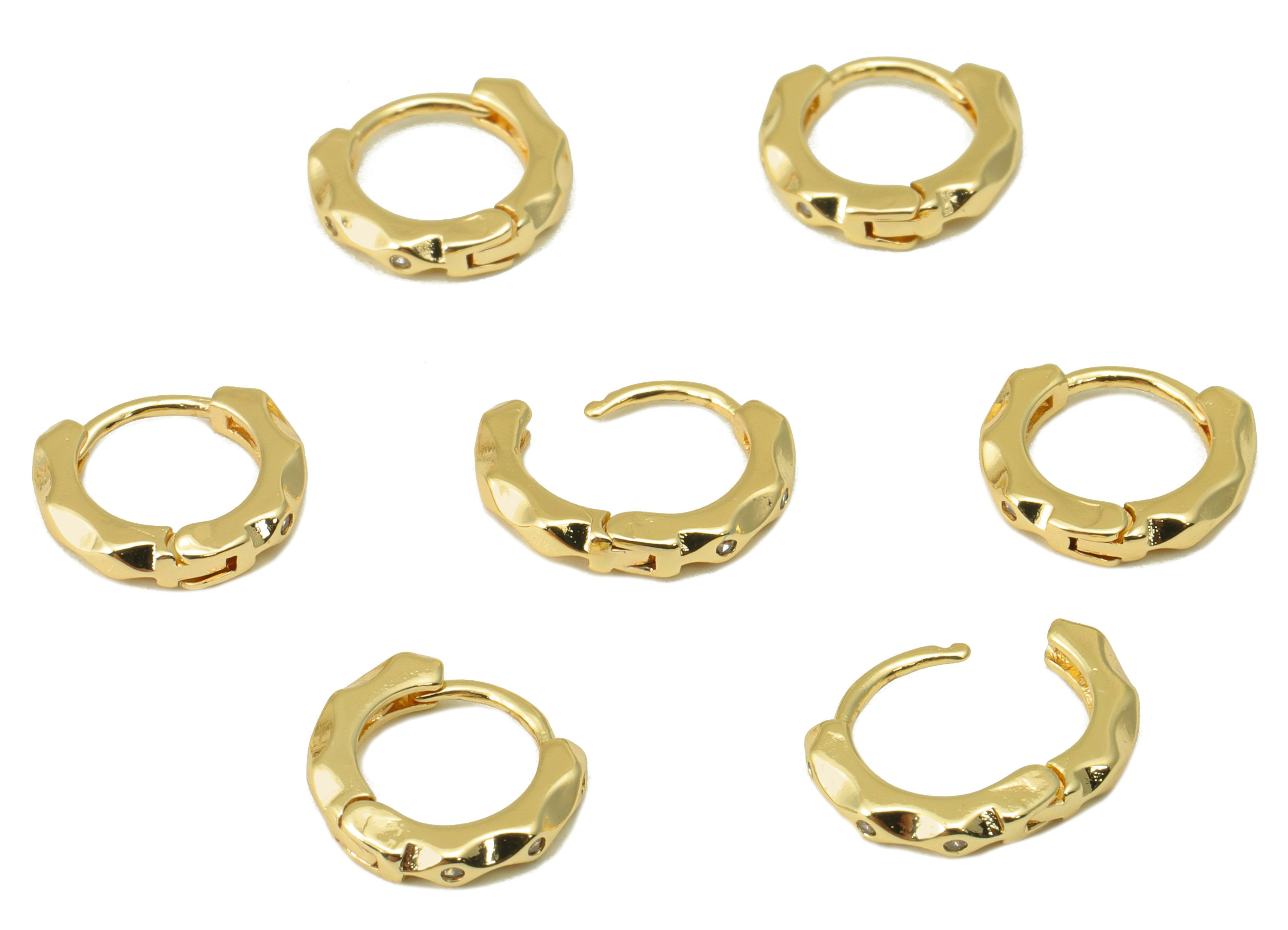 Brass Round Hoop Clasp - Brass Textured  Huggie Earring Clasp - Mini Ring Cubic Zirconia Clasp - 18K Real Gold Plated - 10x9x1.9mm- RGP6618 - DOMEDBAZAAR