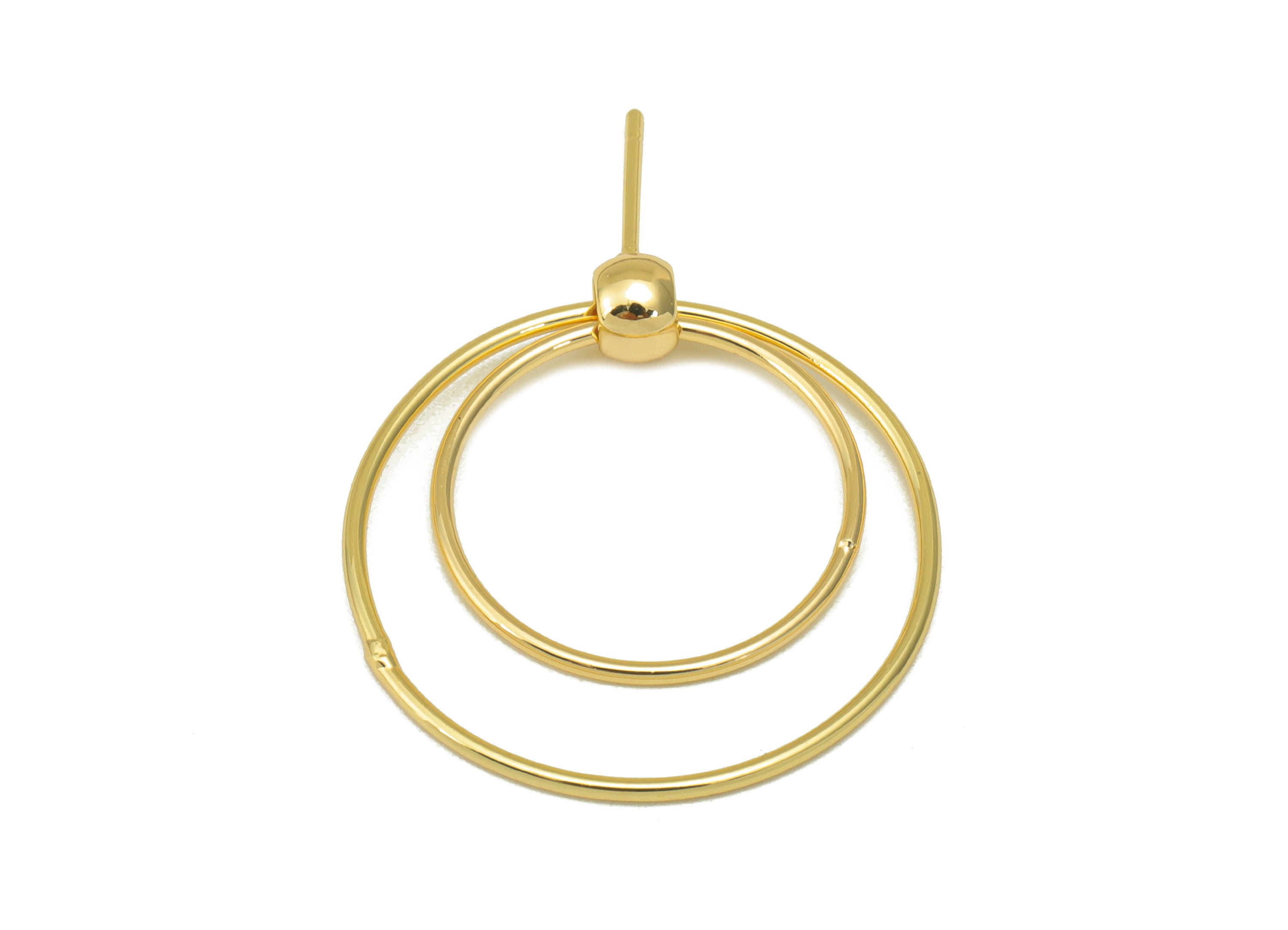 Brass Round Earring Stud - Brass Double Circle Earring Post - Gold Ball Post - Hoop Stud Earring -18K Real Gold Plated - 40x27x1mm- RGP6377 - DOMEDBAZAAR
