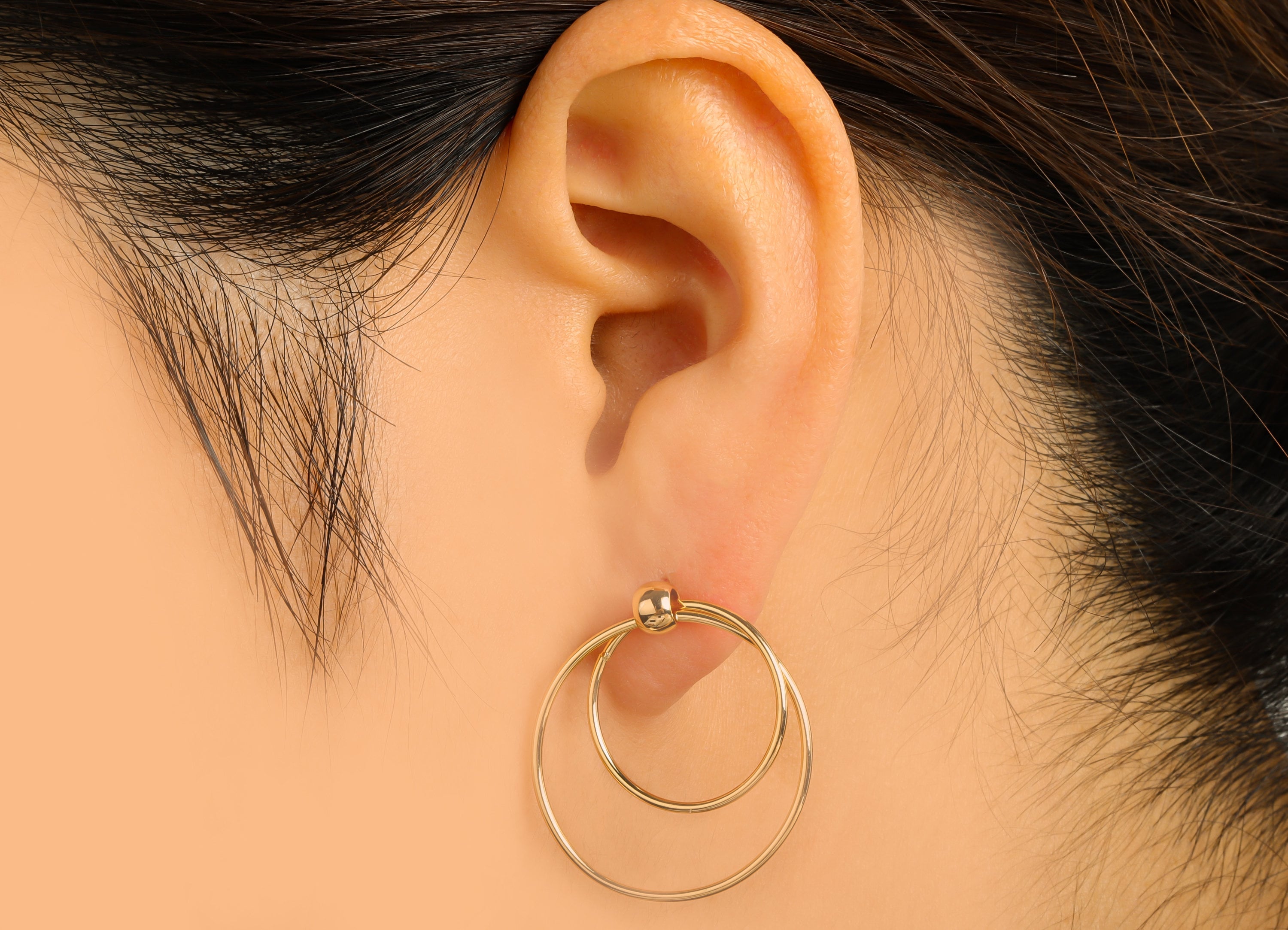Brass Round Earring Stud - Brass Double Circle Earring Post - Gold Ball Post - Hoop Stud Earring -18K Real Gold Plated - 40x27x1mm- RGP6377 - DOMEDBAZAAR