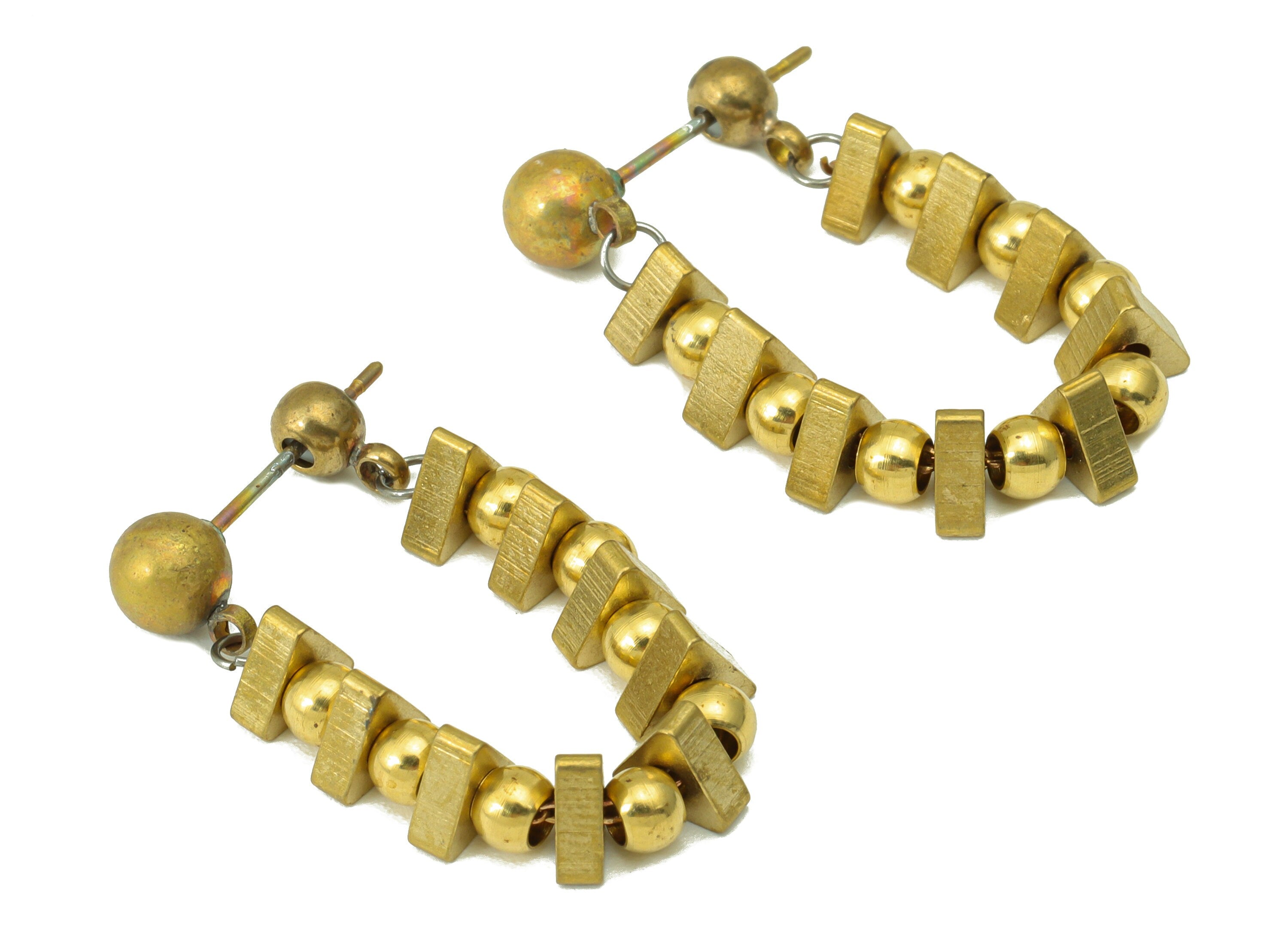 Brass Round beads Earring Post - Brass Triangle Bead Chain Earring Stud - Hanging Beads Earring -Dangle Earring Post - 56.67x5.3x2mm- PP8537 - DOMEDBAZAAR