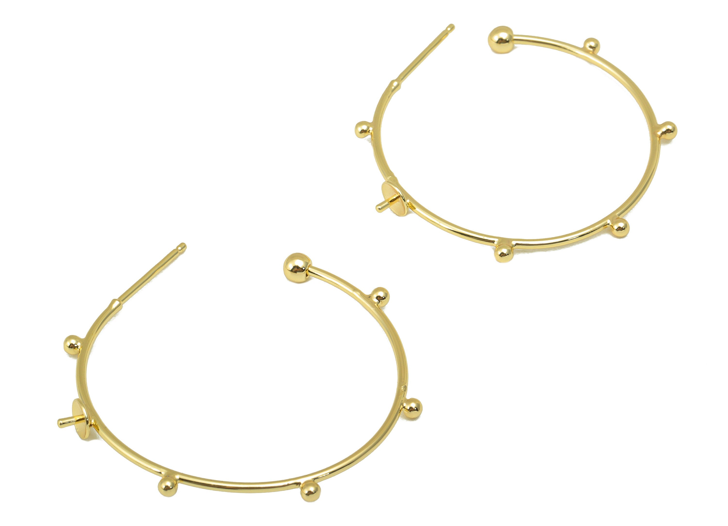 Brass Open Circle Earrings Stud - Brass Bead Ring Earring Post - Open Hoop Earring Wire - 18K Real Gold Plated - 34x35.17x 1.03mm- RGP6378 - DOMEDBAZAAR