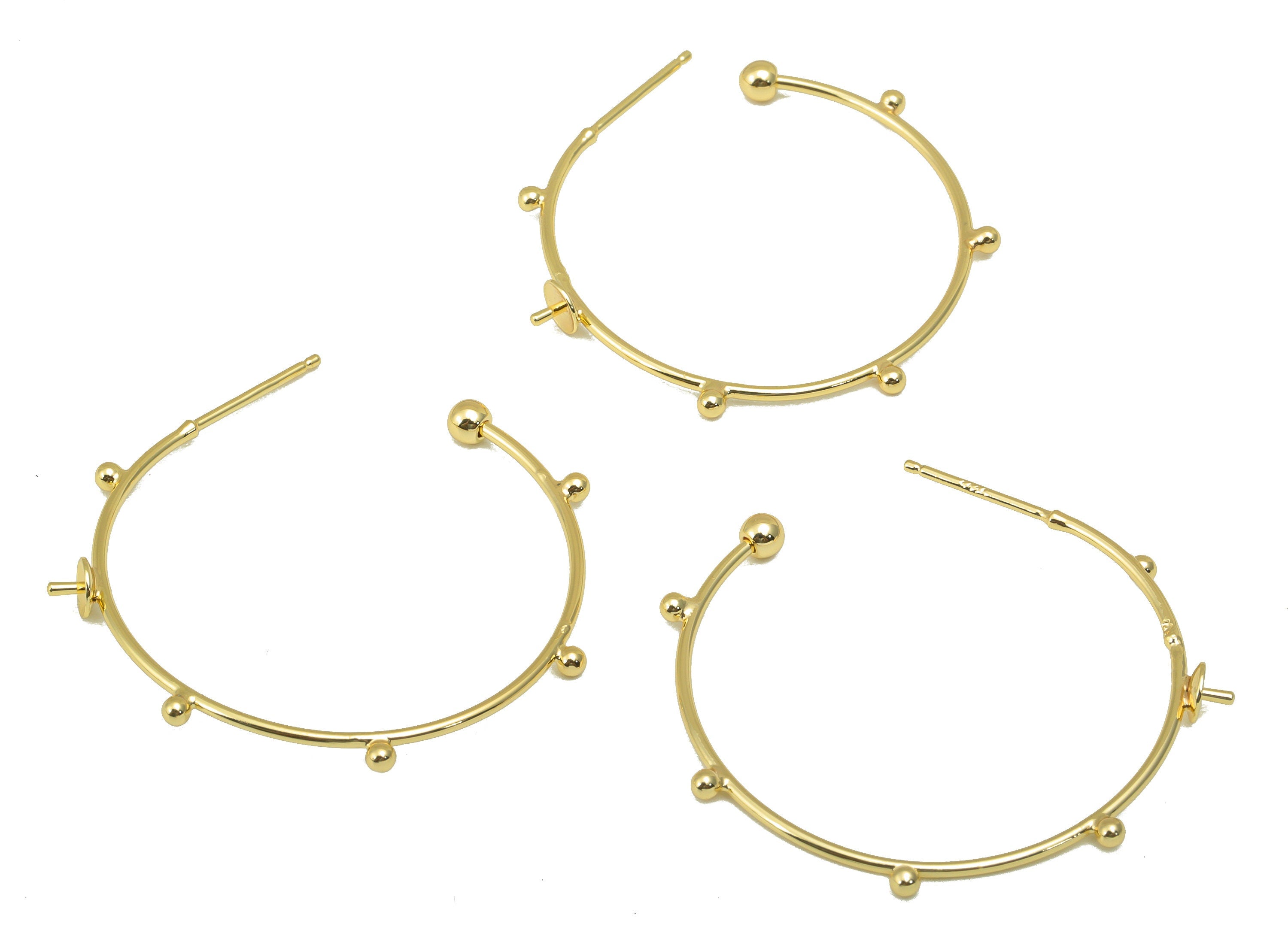 Brass Open Circle Earrings Stud - Brass Bead Ring Earring Post - Open Hoop Earring Wire - 18K Real Gold Plated - 34x35.17x 1.03mm- RGP6378 - DOMEDBAZAAR