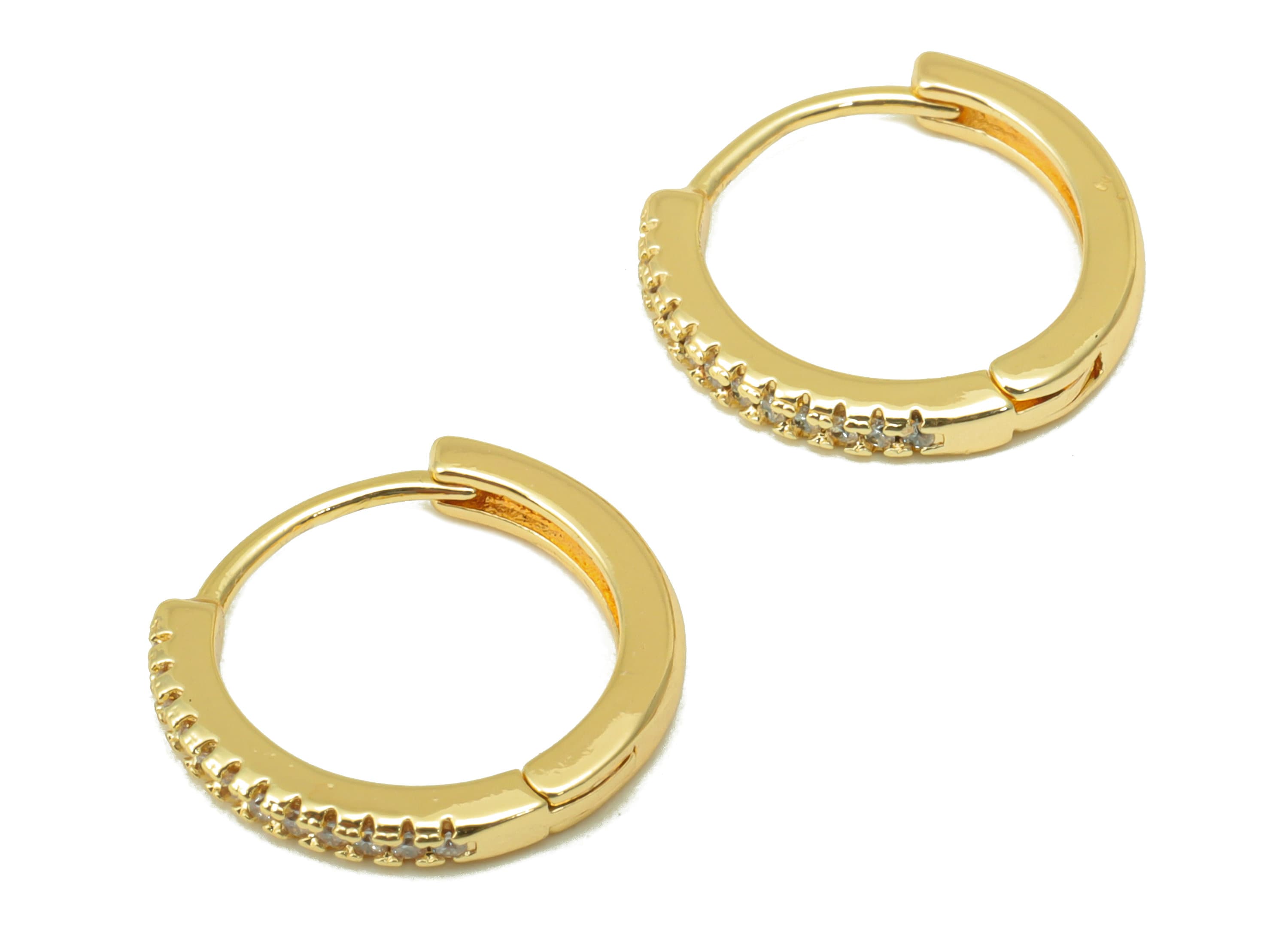 Brass Round Clasp - Brass CZ Huggie Hoop Clasp - Cubic Zirconia Circle Hoop Clasp - 18K Real Gold Plated - 14.76x13.52x2.03mm- RGP6381 - DOMEDBAZAAR
