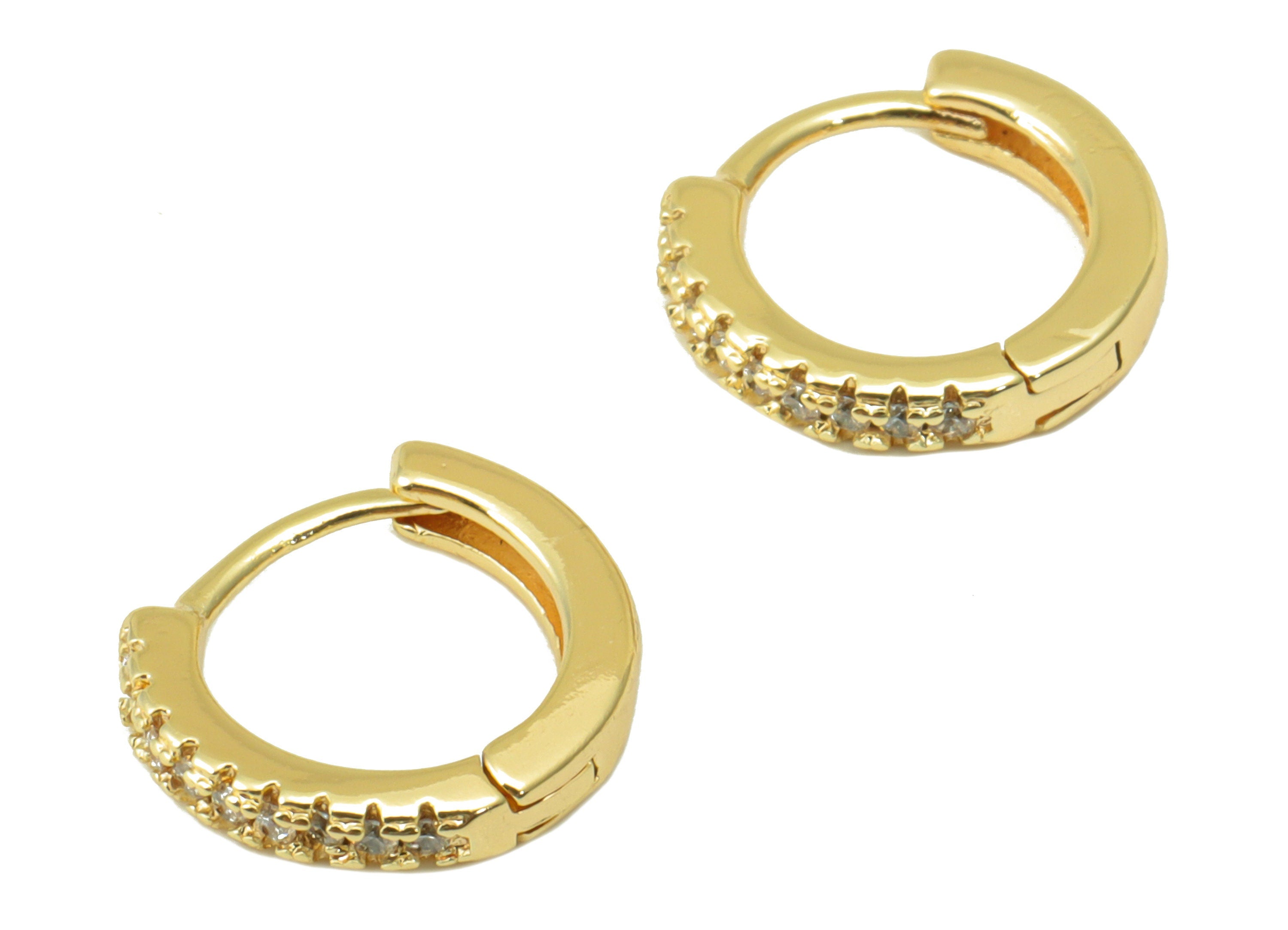 Brass Round Clasp - Brass CZ Huggie Hoop Clasp - Cubic Zirconia Circle Hoop Clasp - 18K Real Gold Plated - 10.8x10.05x1.84mm- RGP6383 - DOMEDBAZAAR
