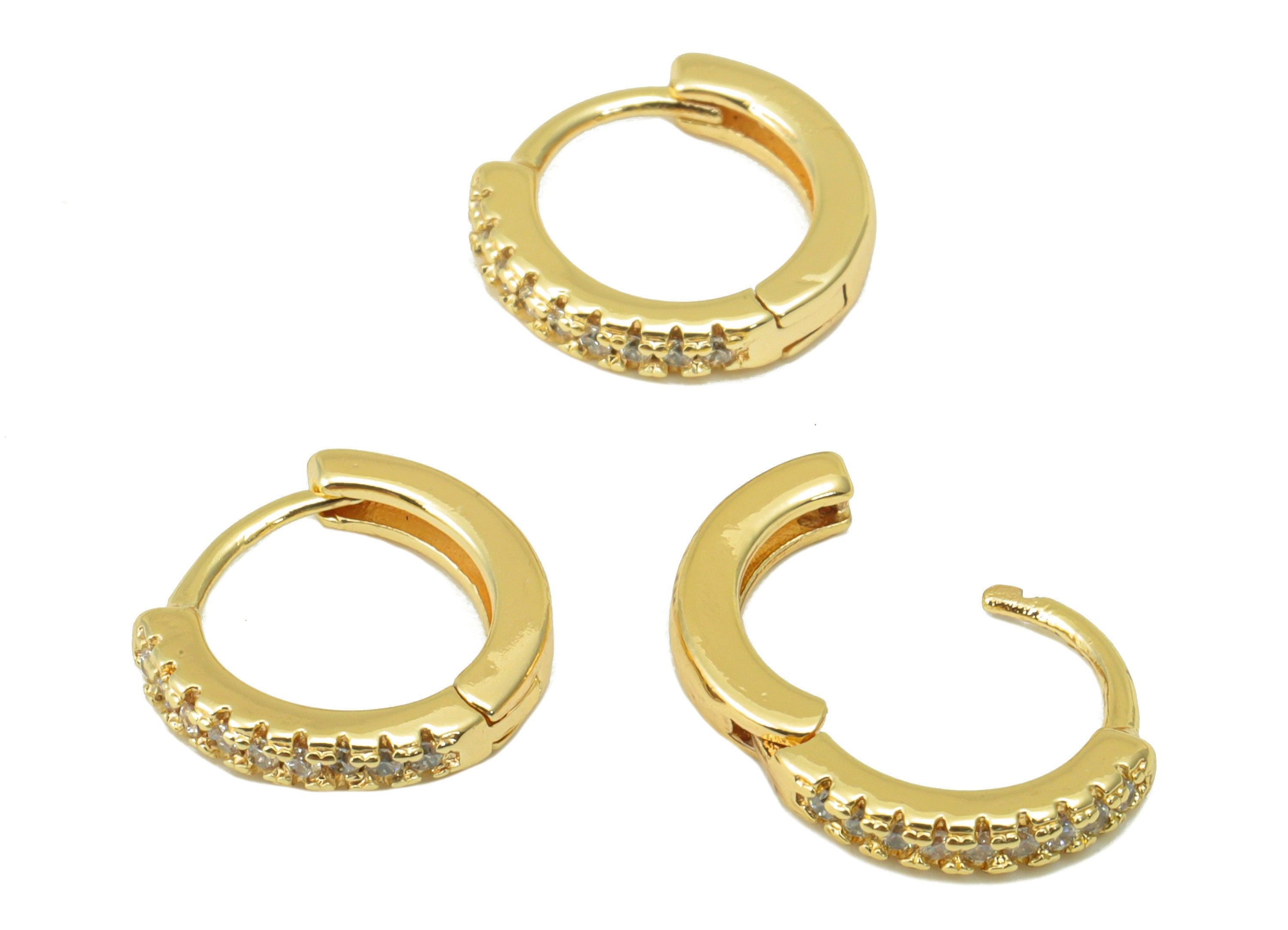 Brass Round Clasp - Brass CZ Huggie Hoop Clasp - Cubic Zirconia Circle Hoop Clasp - 18K Real Gold Plated - 10.8x10.05x1.84mm- RGP6383 - DOMEDBAZAAR
