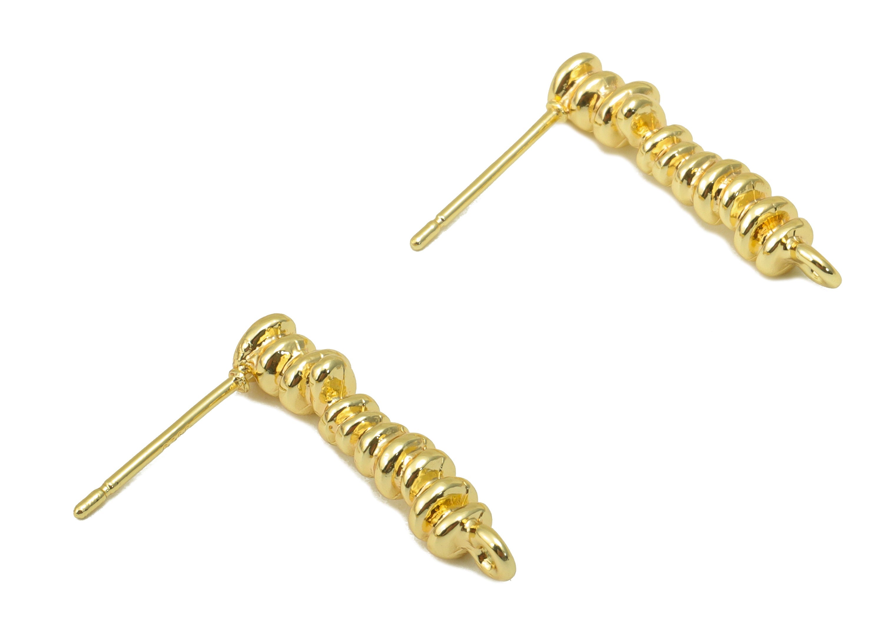 Brass Spiral Earrings Stud - Brass Spring Earring Post - Spiral Wire Earring Post with Loop - 18K Real Gold Plated -21x16x4mm- RGP6280 - DOMEDBAZAAR