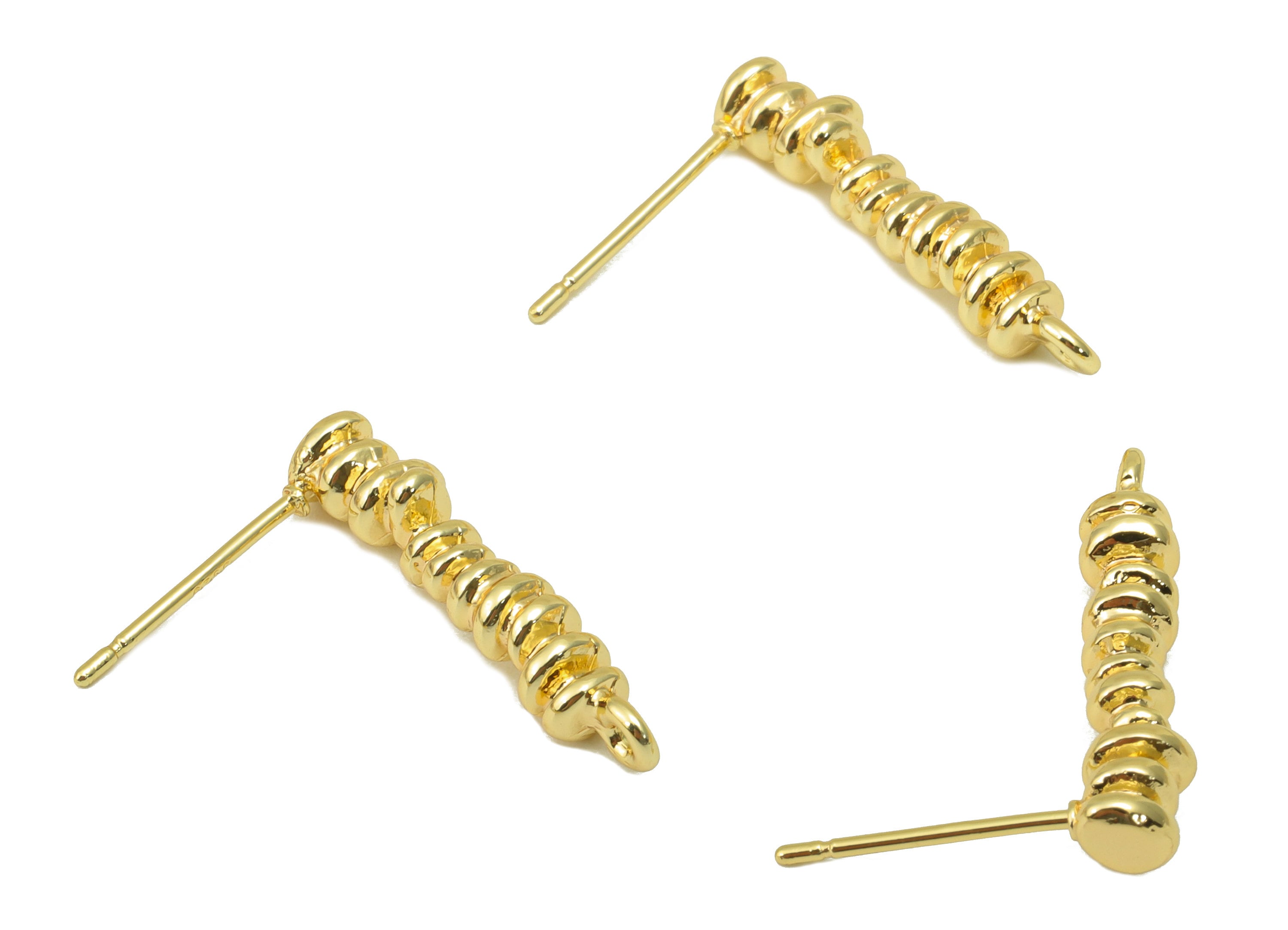 Brass Spiral Earrings Stud - Brass Spring Earring Post - Spiral Wire Earring Post with Loop - 18K Real Gold Plated -21x16x4mm- RGP6280 - DOMEDBAZAAR