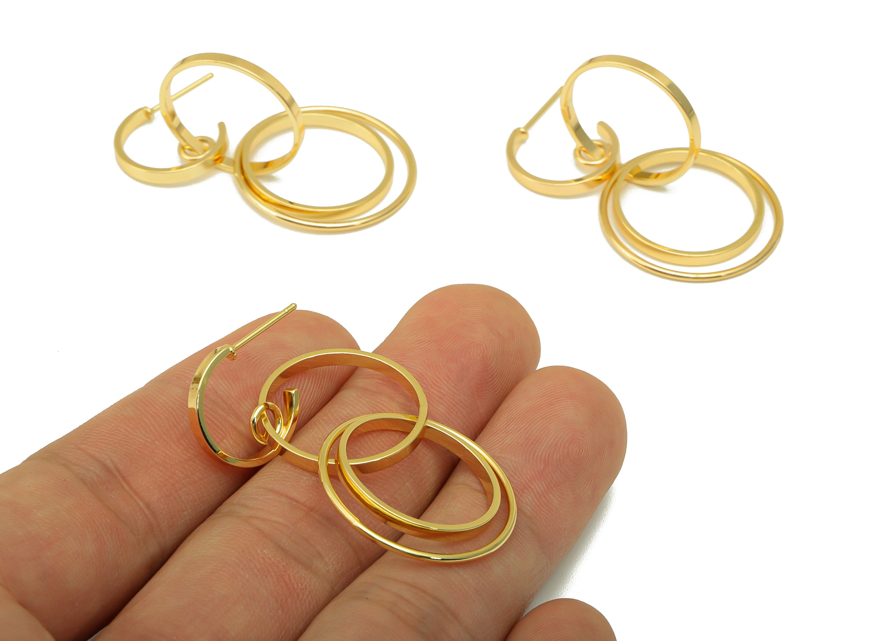 Brass Open Hoop Earring Stud - Brass Hanging Circle Earring Post - Circle Link Earring Post - 18K Real Gold Plated - 52x24 x 1.09mm- RGP6262 - DOMEDBAZAAR