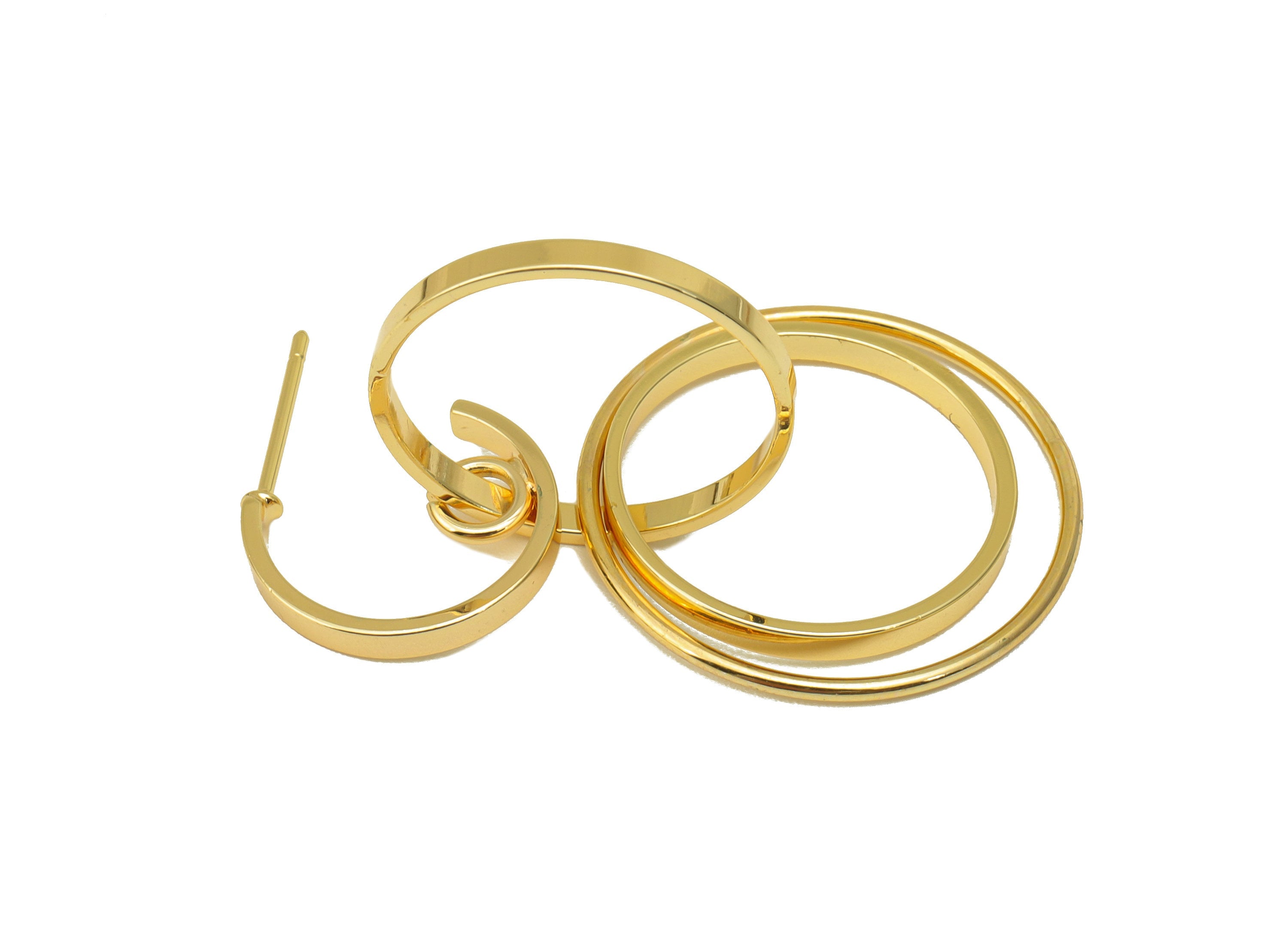 Brass Open Hoop Earring Stud - Brass Hanging Circle Earring Post - Circle Link Earring Post - 18K Real Gold Plated - 52x24 x 1.09mm- RGP6262 - DOMEDBAZAAR