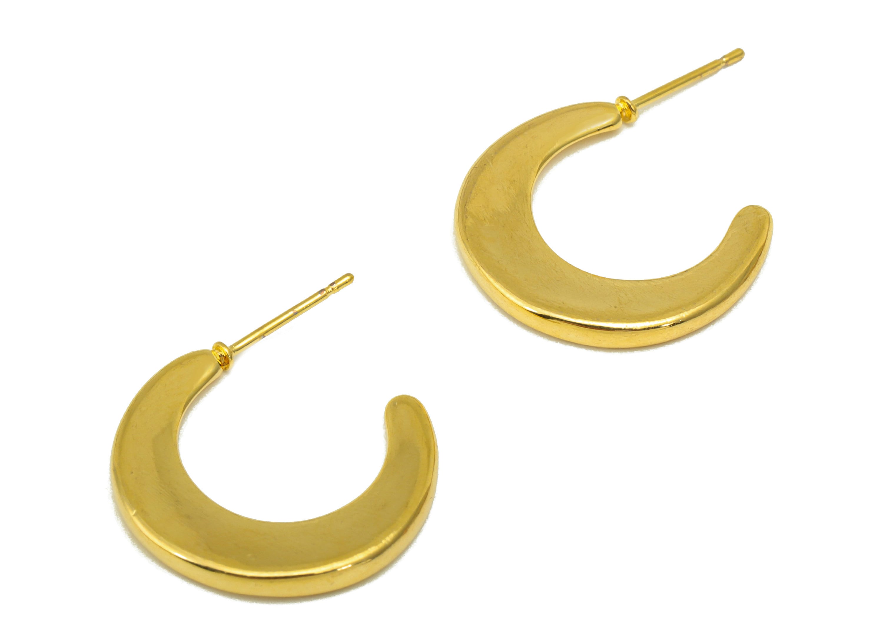 Brass Crescent Earring Stud - Brass Moon Earring Post - Thick Moon Earring Post - 18K Real Gold Plated - 29.5x21.86x2.3mm- RGP6208 - DOMEDBAZAAR
