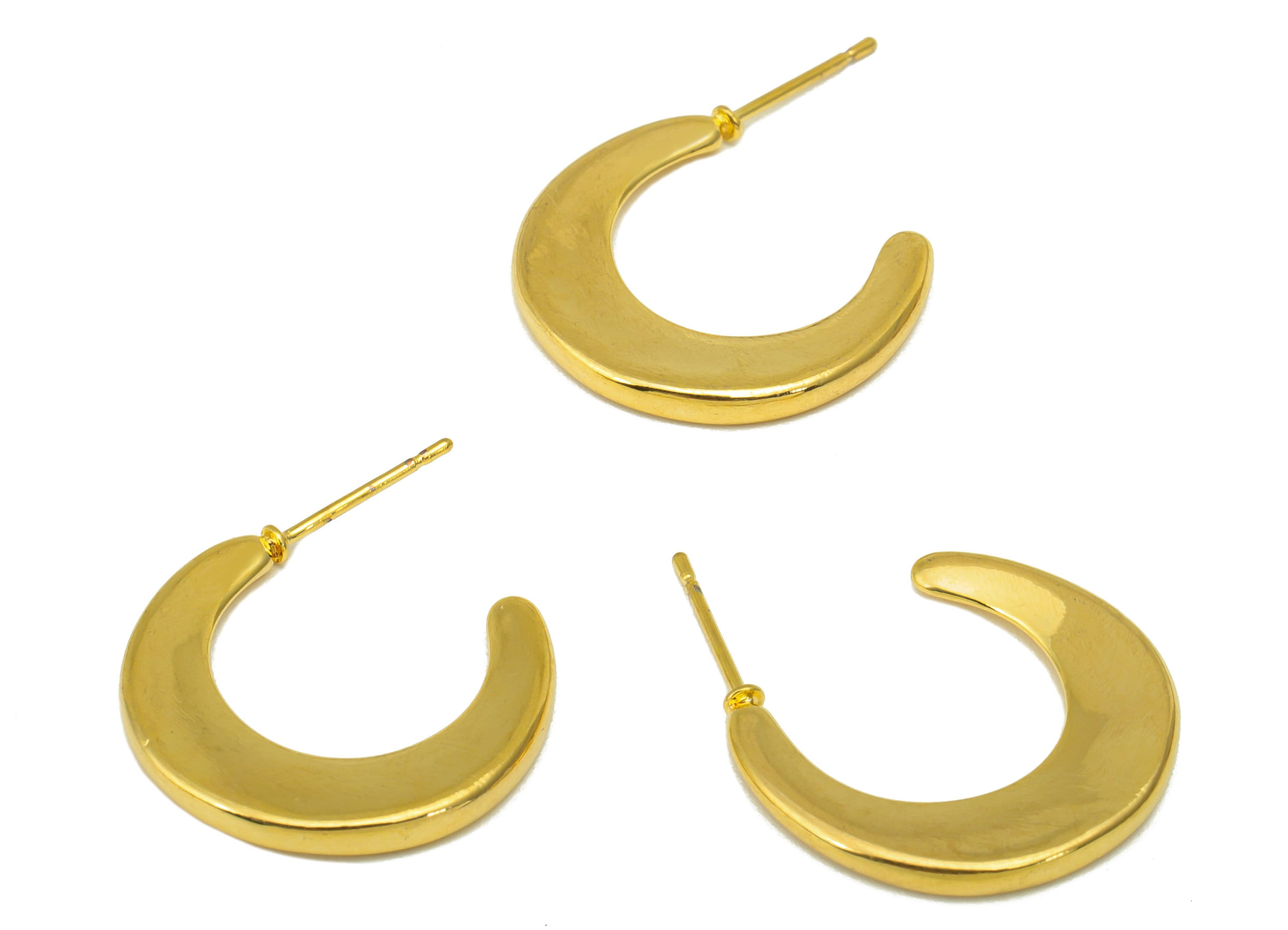 Brass Crescent Earring Stud - Brass Moon Earring Post - Thick Moon Earring Post - 18K Real Gold Plated - 29.5x21.86x2.3mm- RGP6208 - DOMEDBAZAAR