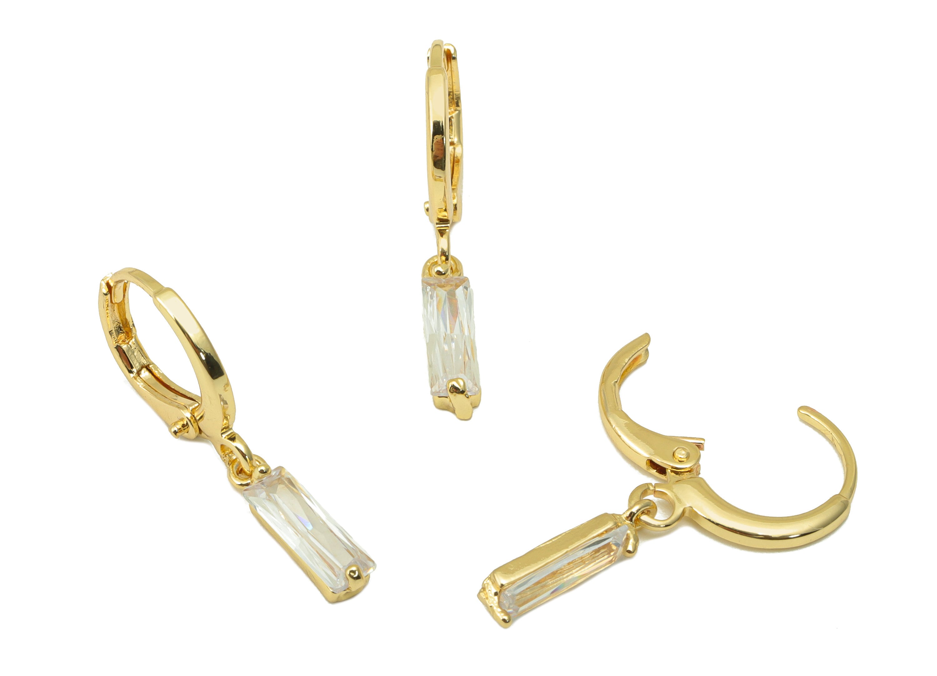 Brass Round Clasp - Brass CZ Huggie Hoop Clasp - Cubic Zirconia Emerald Lever Back Clasp - 18K Real Gold Plated - 26.4x12x2.55mm- RGP6201 - DOMEDBAZAAR