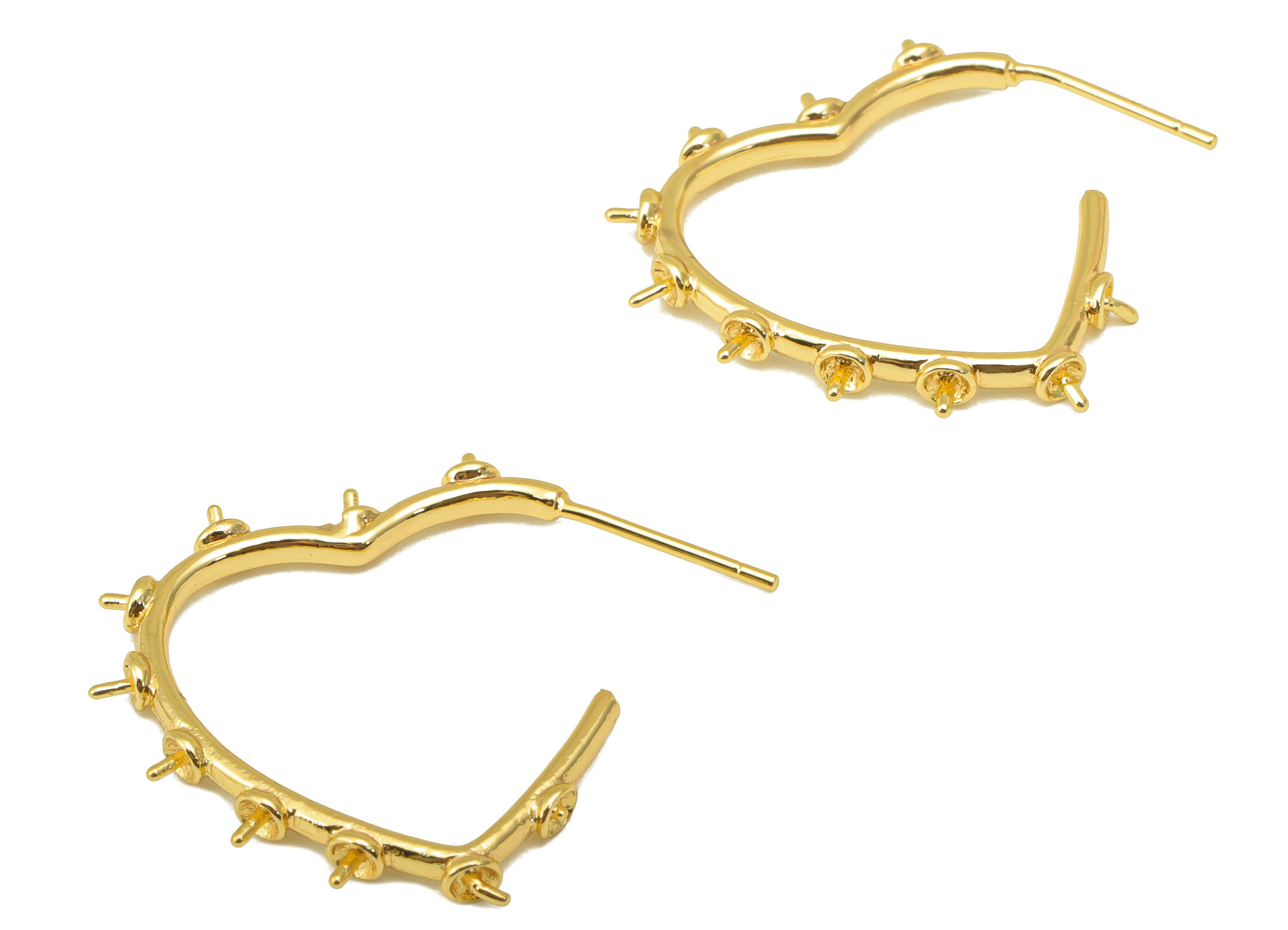 Brass Heart Earring Stud - Brass Heart Earring Post - Heart Earring Post For Pearl - 18K Real Gold Plated - 29.98x25.58x2.7mm- RGP6221 - DOMEDBAZAAR