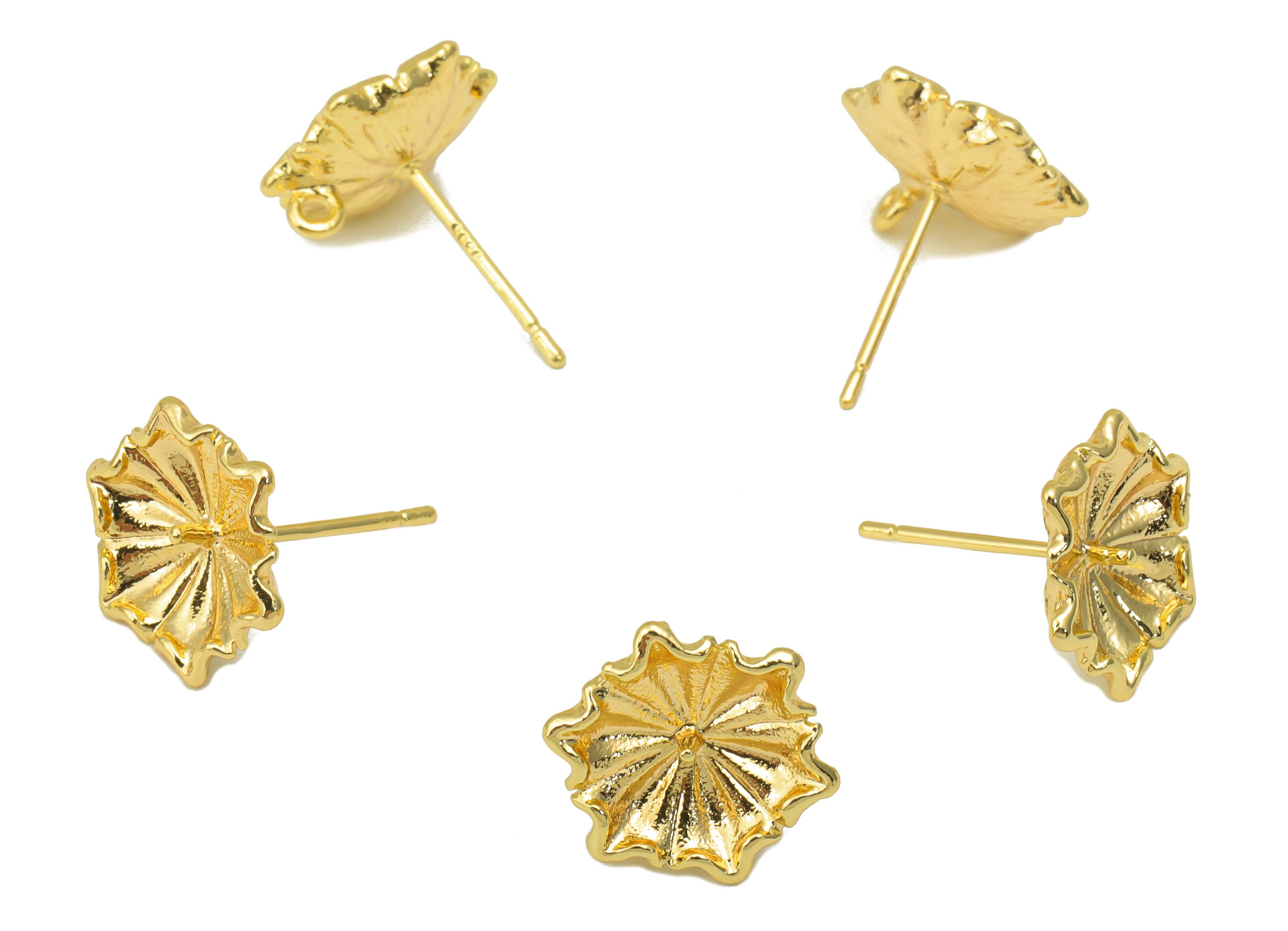 Brass Flower Earring Stud - Lotus Leaf Earring Post -Botanical Earring Post For Pearl - 18K Real Gold Plated - 12.15x12.15x 1.19mm- RGP6249 - DOMEDBAZAAR