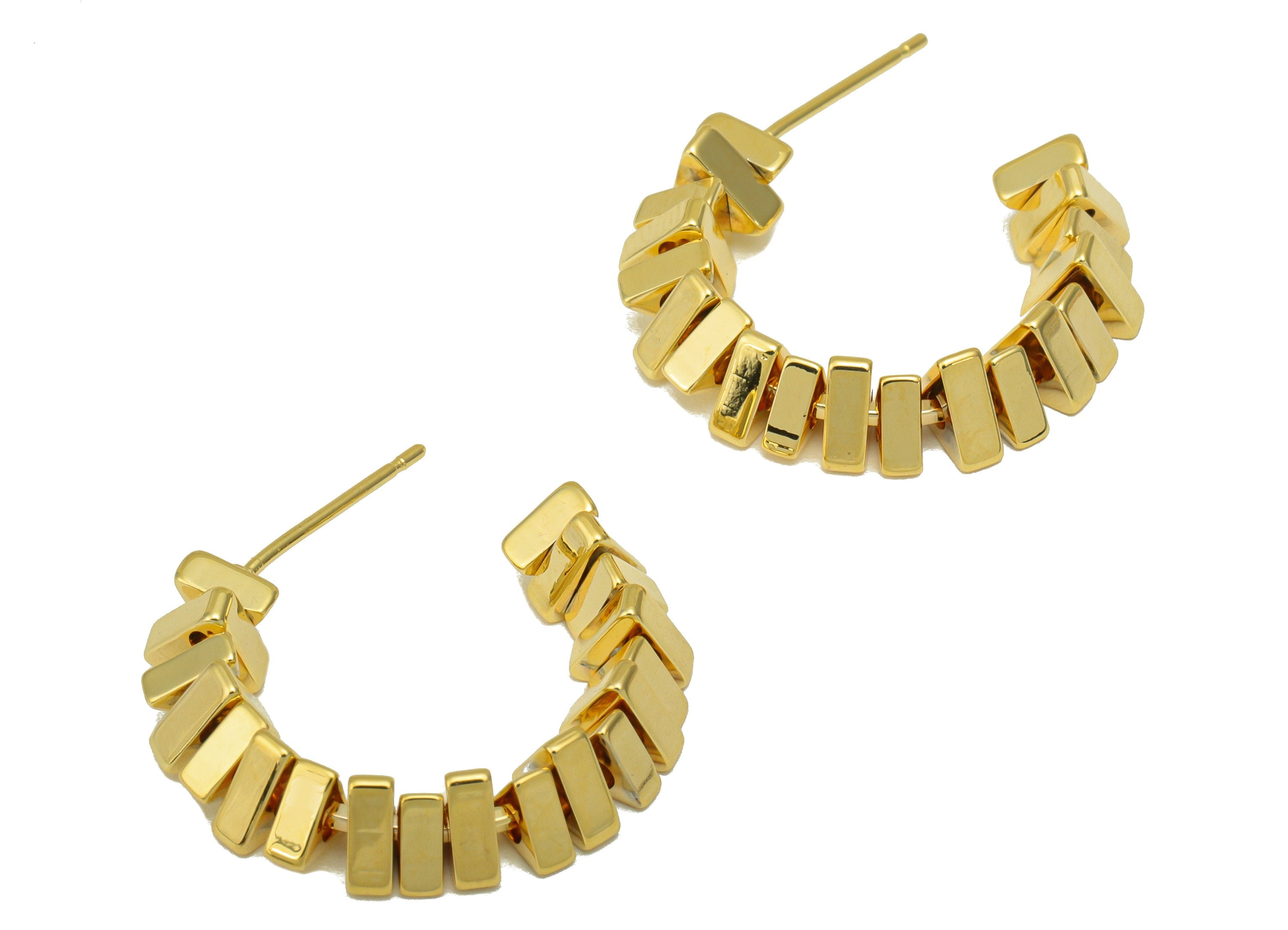 Brass Triangle Beaded Hoop Stud - Swivel Earring Post - Spacer Beads Earring Post- Open Hoop Post - 18K Real Gold Plated -22x26x5mm- RGP6279 - DOMEDBAZAAR
