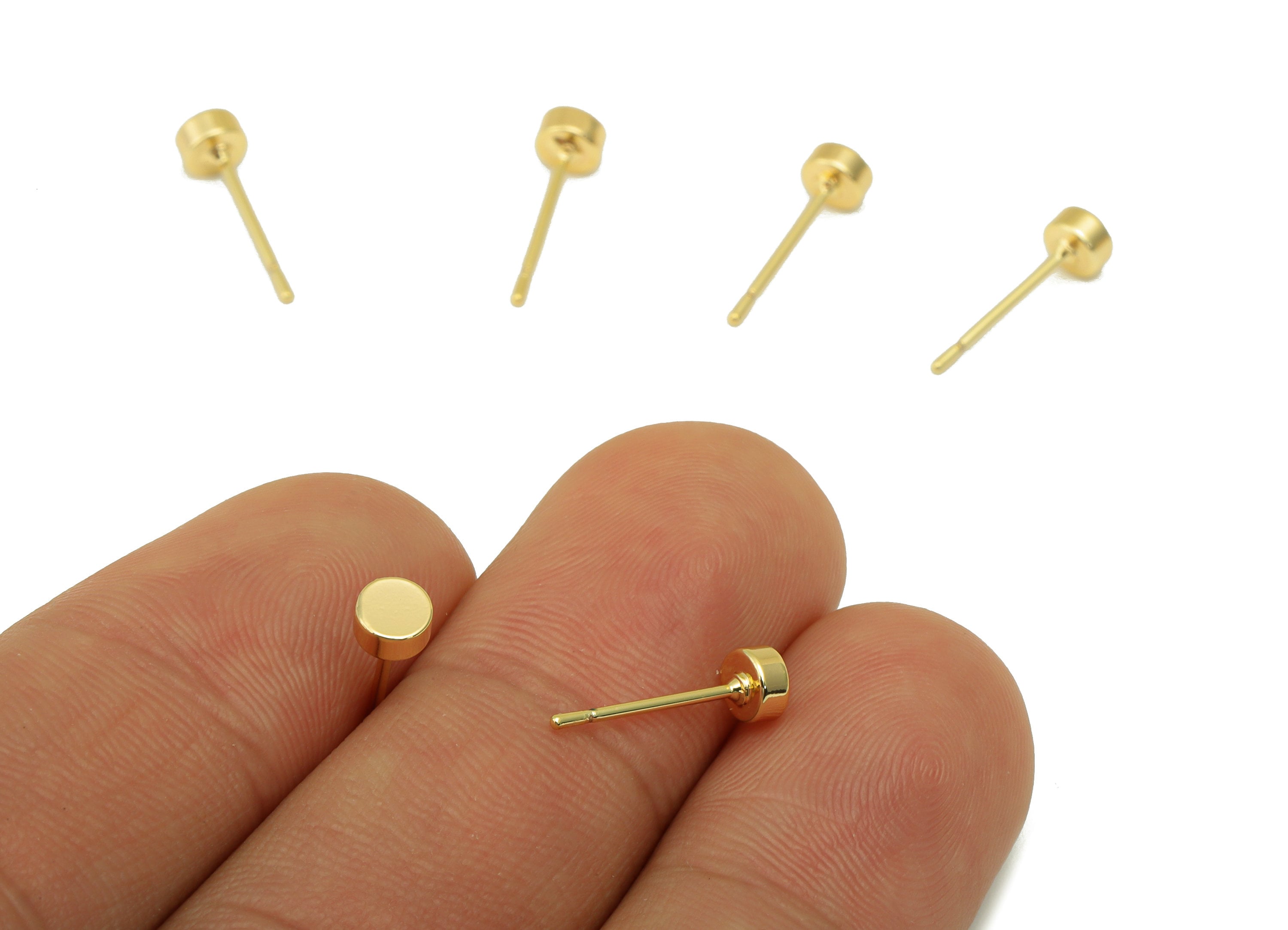 Brass Round Earring Stud - Brass Circle Earring Post - Mini Round Earring Post - Earring Post - 18K Real Gold Plated - 4x4x1.88mm- RGP6240 - DOMEDBAZAAR