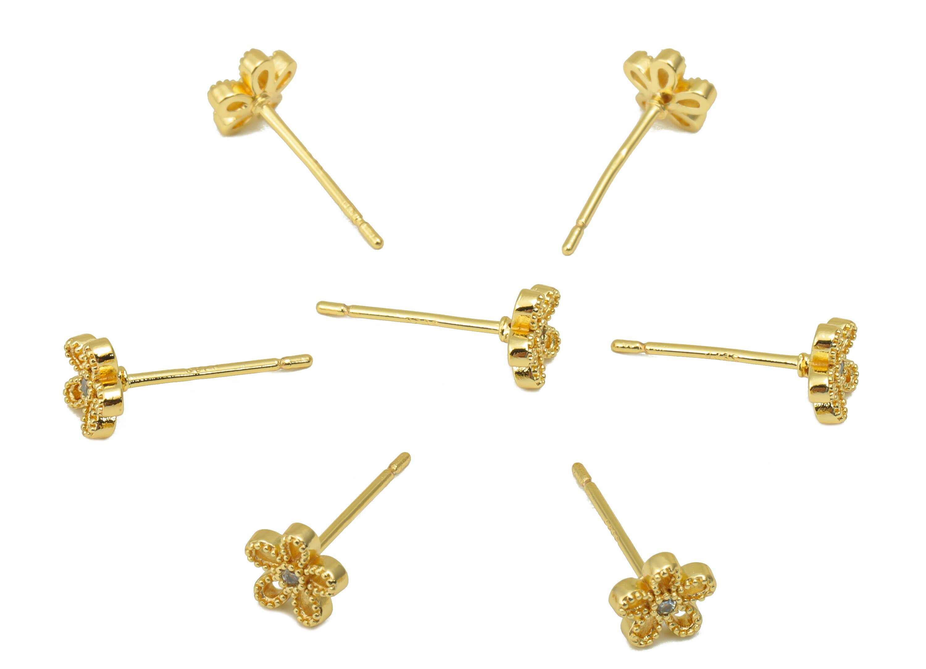 Brass Flower Earring Stud - Brass Cubic Zircon Earring Post -Daisy Earring Post - Earring Post - 18K Real Gold Plated - 5.99x6x2mm- RGP6220 - DOMEDBAZAAR