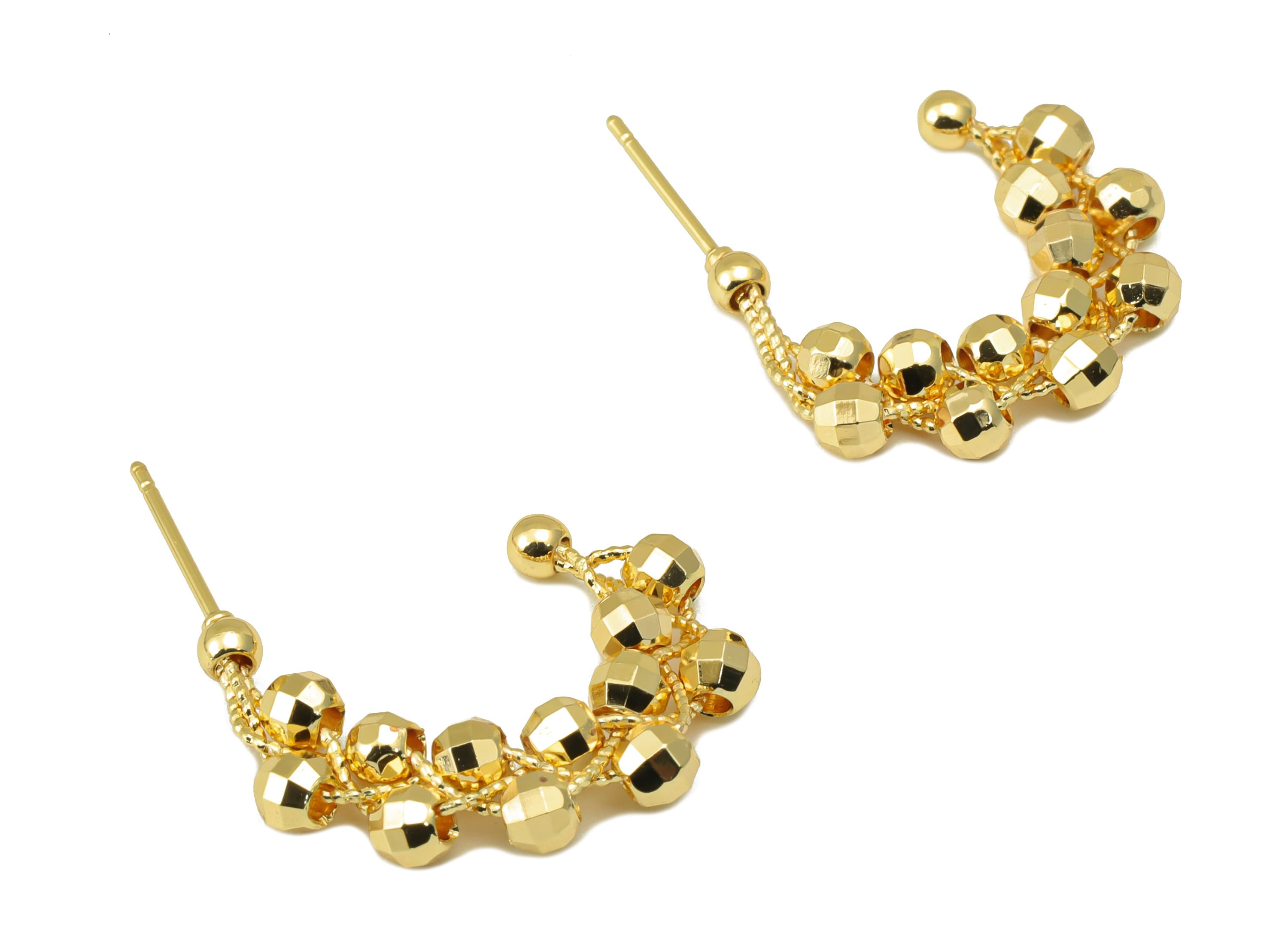 Brass Open Hoop Earring Stud - Beads Winding Chain Post - Beaded Hoop Earring - 18K Real Gold Plated - 31.56x23.07x3.65mm-RGP6504 - DOMEDBAZAAR