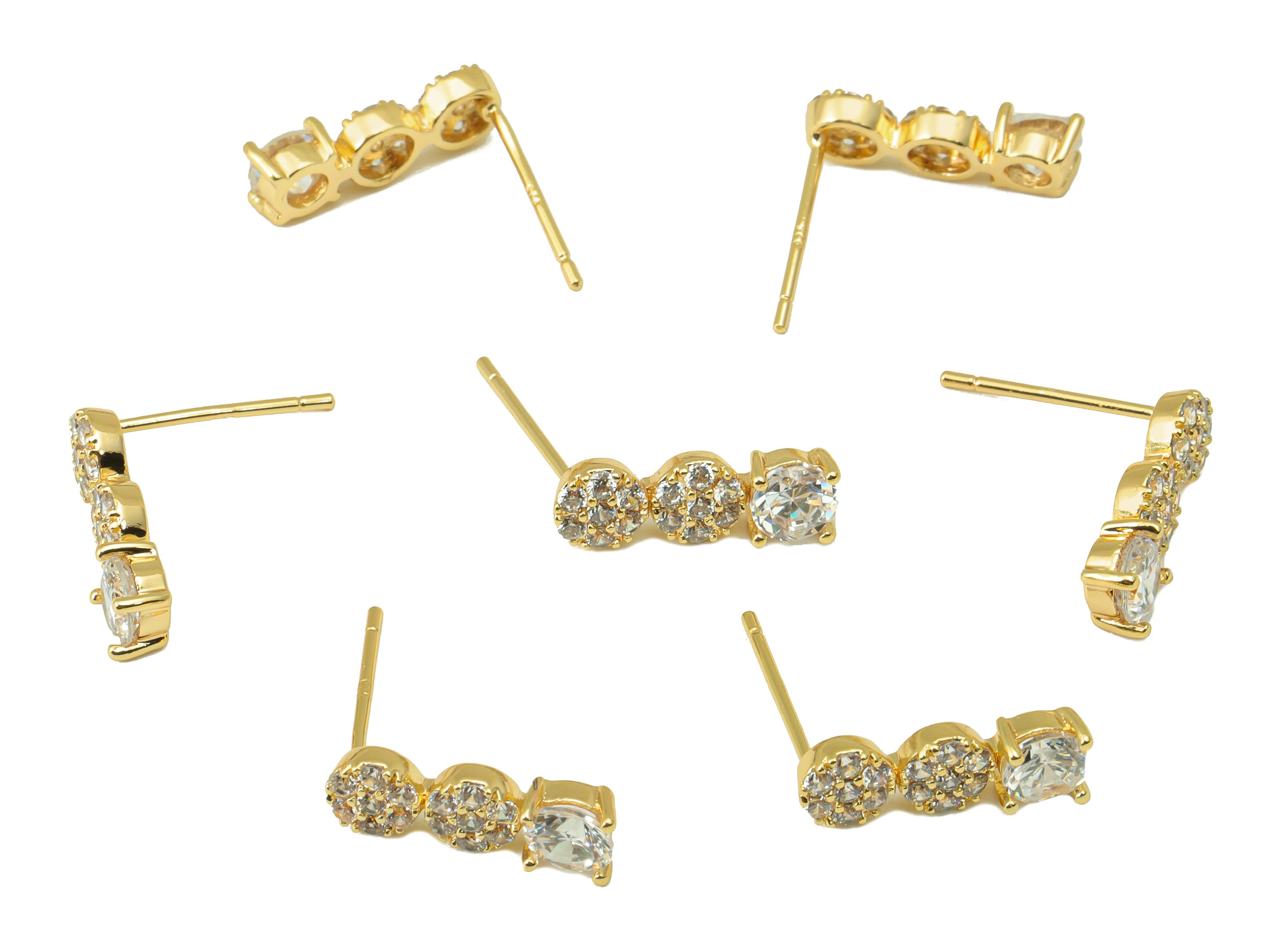 Brass Round Earring Stud - Brass CZ Circle Post - Cubic Zircon Earring Post - Earring Post -18K Real Gold Plated -14.5x4.86x2.08mm-RGP6566 - DOMEDBAZAAR