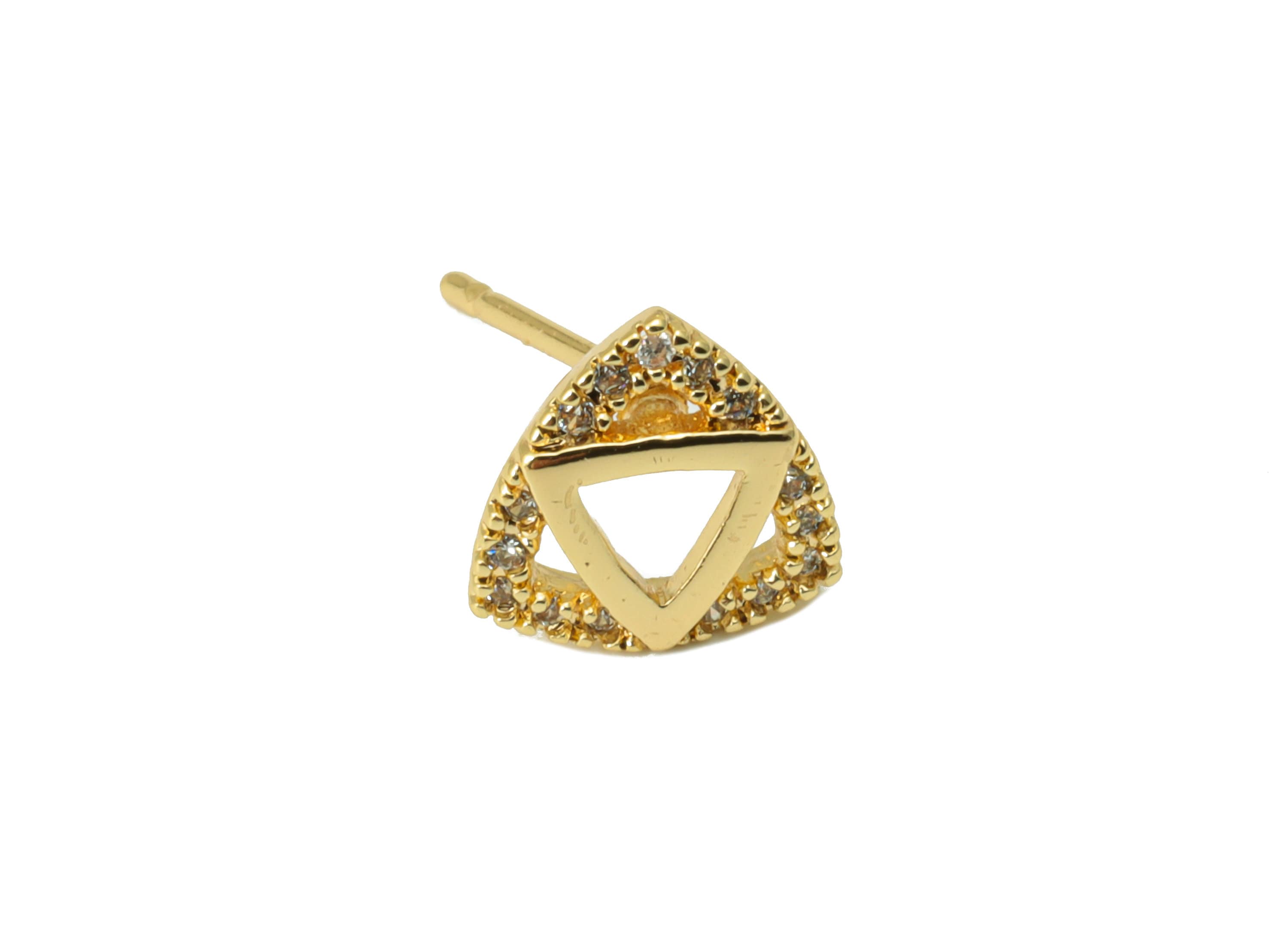 Brass Triangle Earring Stud - Brass CZ Geometry Post - Cubic Zircon Earring Post - Earring Post -18K Real Gold Plated -8.4x8x1.92mm-RGP6491 - DOMEDBAZAAR