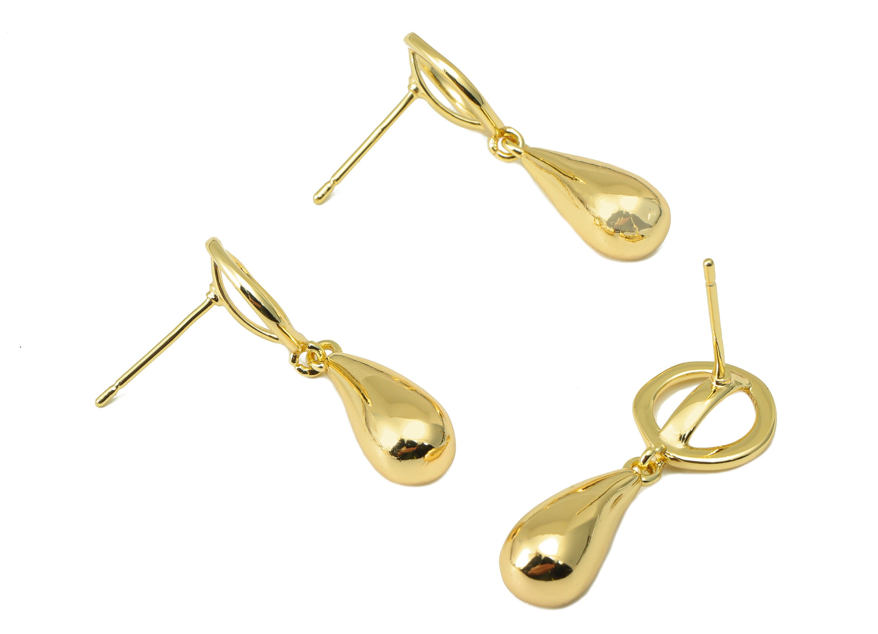 Brass Drop Earring Stud - Brass Round Earring Post - Teardrop Thick Earring Post - 18K Real Gold Plated - 28.78x10.75x 6.71mm-RGP6571 - DOMEDBAZAAR