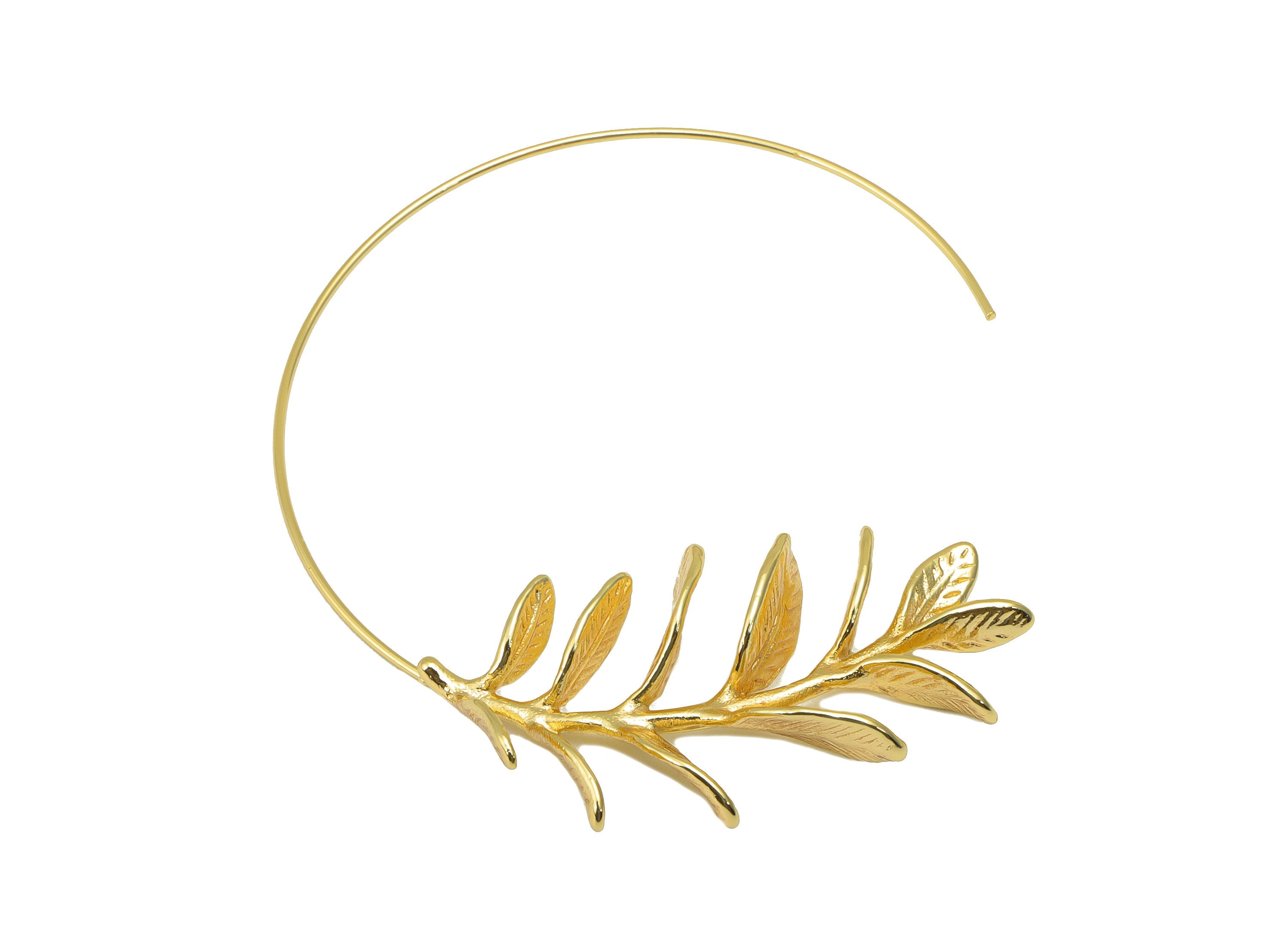 Brass Branch Earring Stud - Brass Open Hoop Leaf Earring Post - Botanical Post - Wire Branch Hoop -18K Real Gold Plated - 53x55x1mm- RGP6259 - DOMEDBAZAAR