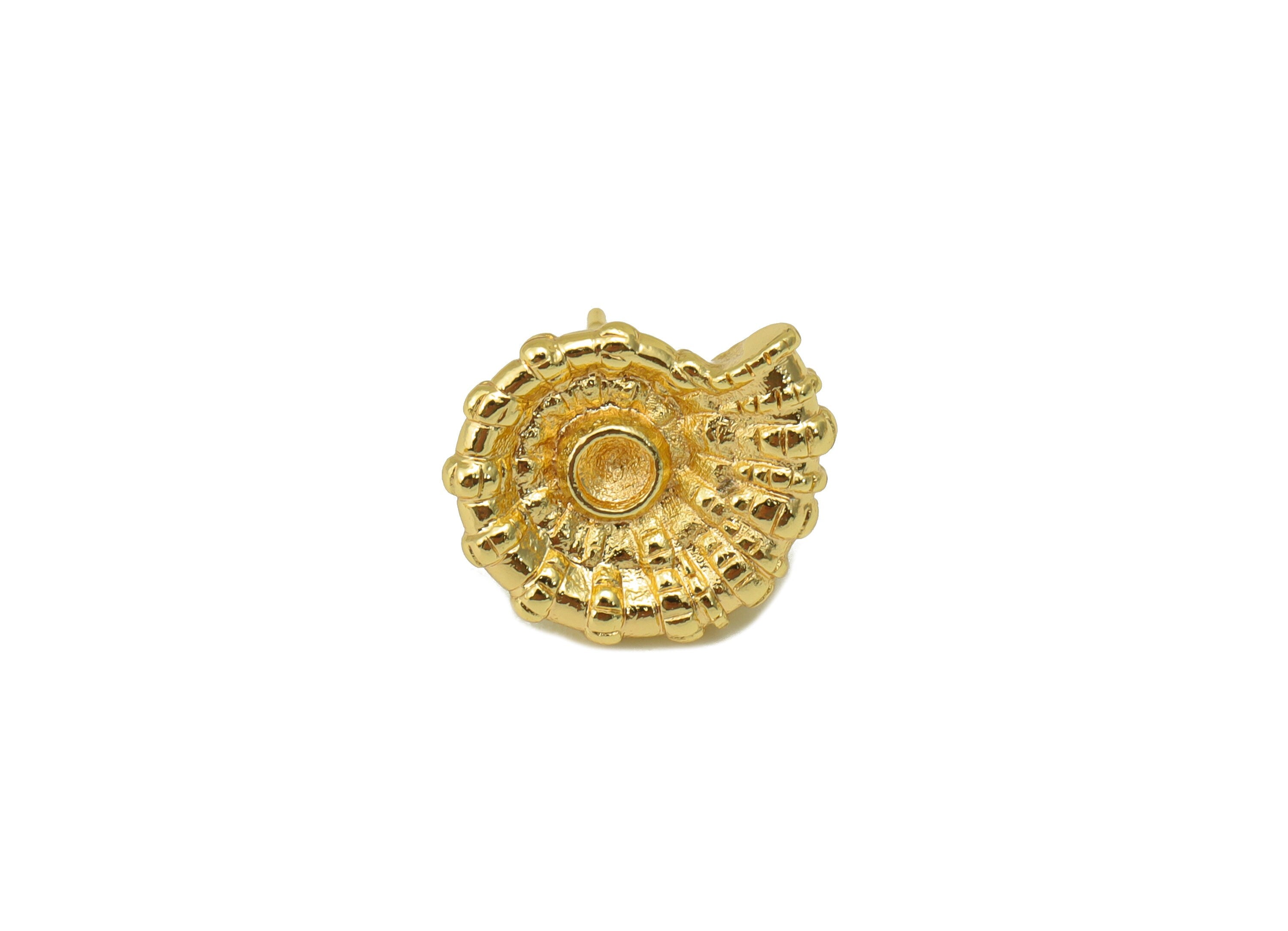 Brass Snail Earring Stud - Textured Snail Earring Post - Marine Post For Pearl- 18K Real Gold Plated -15.15x12.88x3.14mm- RGP6202 - DOMEDBAZAAR