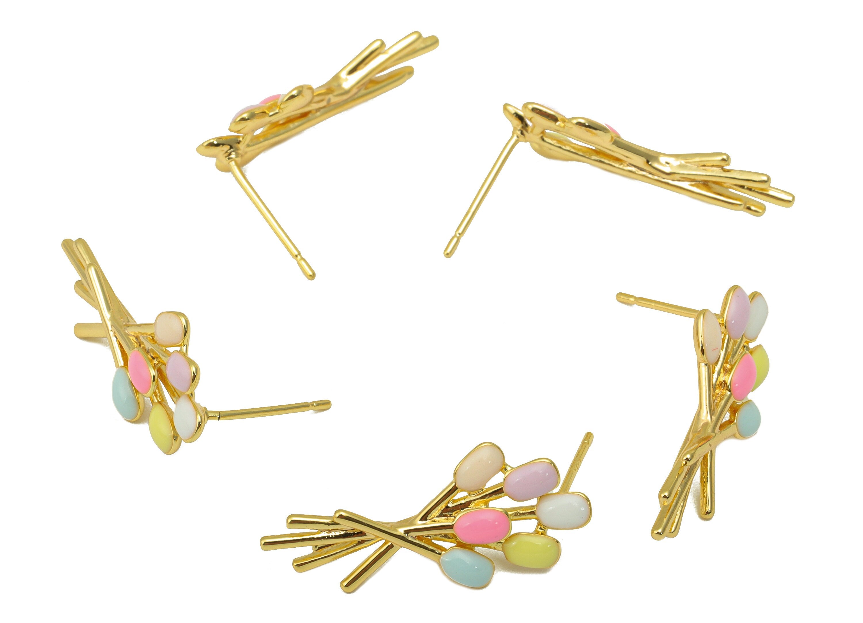 Brass Balloon Earring Stud - Enamel Rainbow Earring Post - Rainbow Balloon Post - 18K Real Gold Plated - 24.89 x 11.2x 3.5mm- RGP6206 - DOMEDBAZAAR
