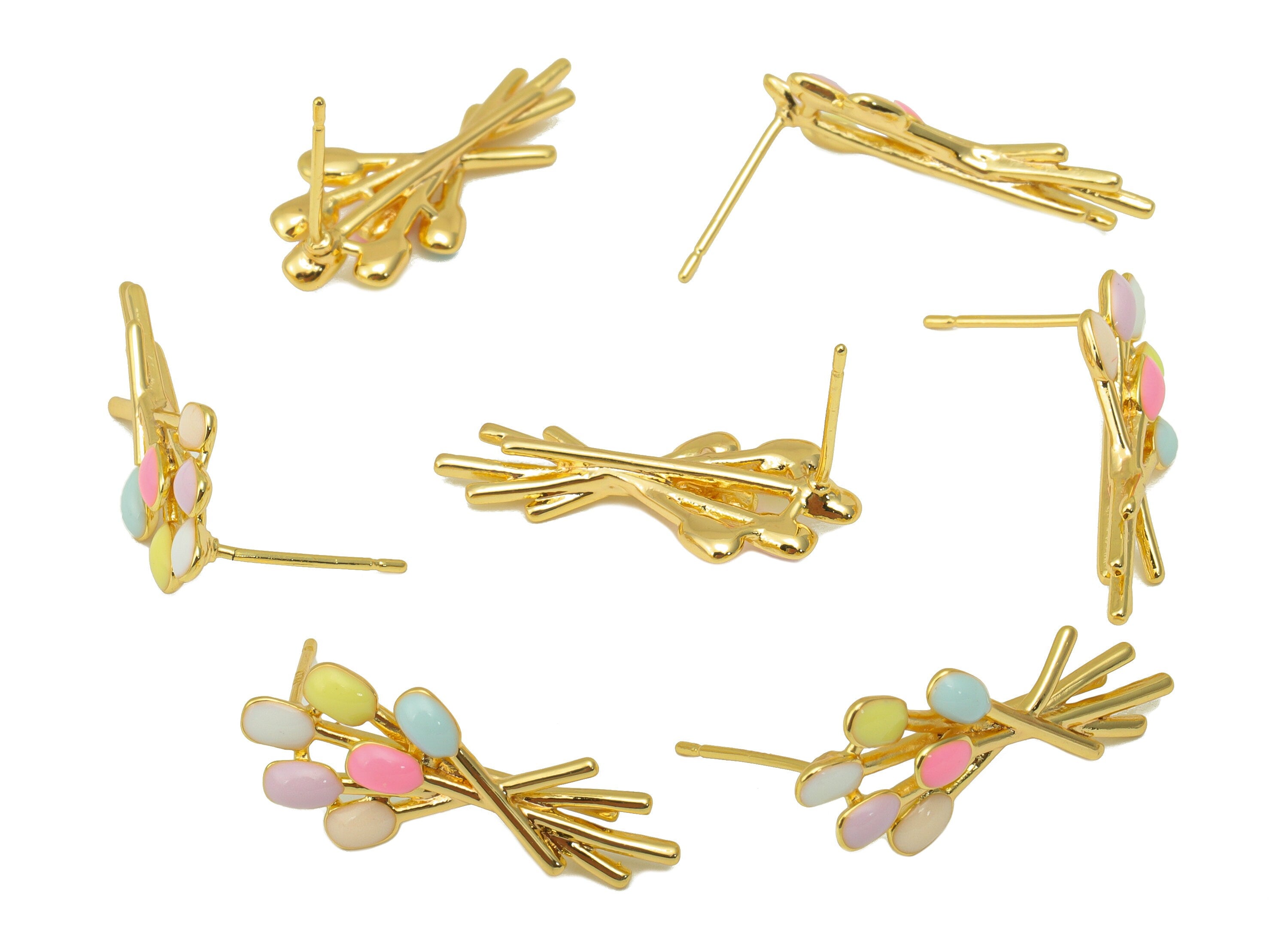 Brass Balloon Earring Stud - Enamel Rainbow Earring Post - Rainbow Balloon Post - 18K Real Gold Plated - 24.89 x 11.2x 3.5mm- RGP6206 - DOMEDBAZAAR