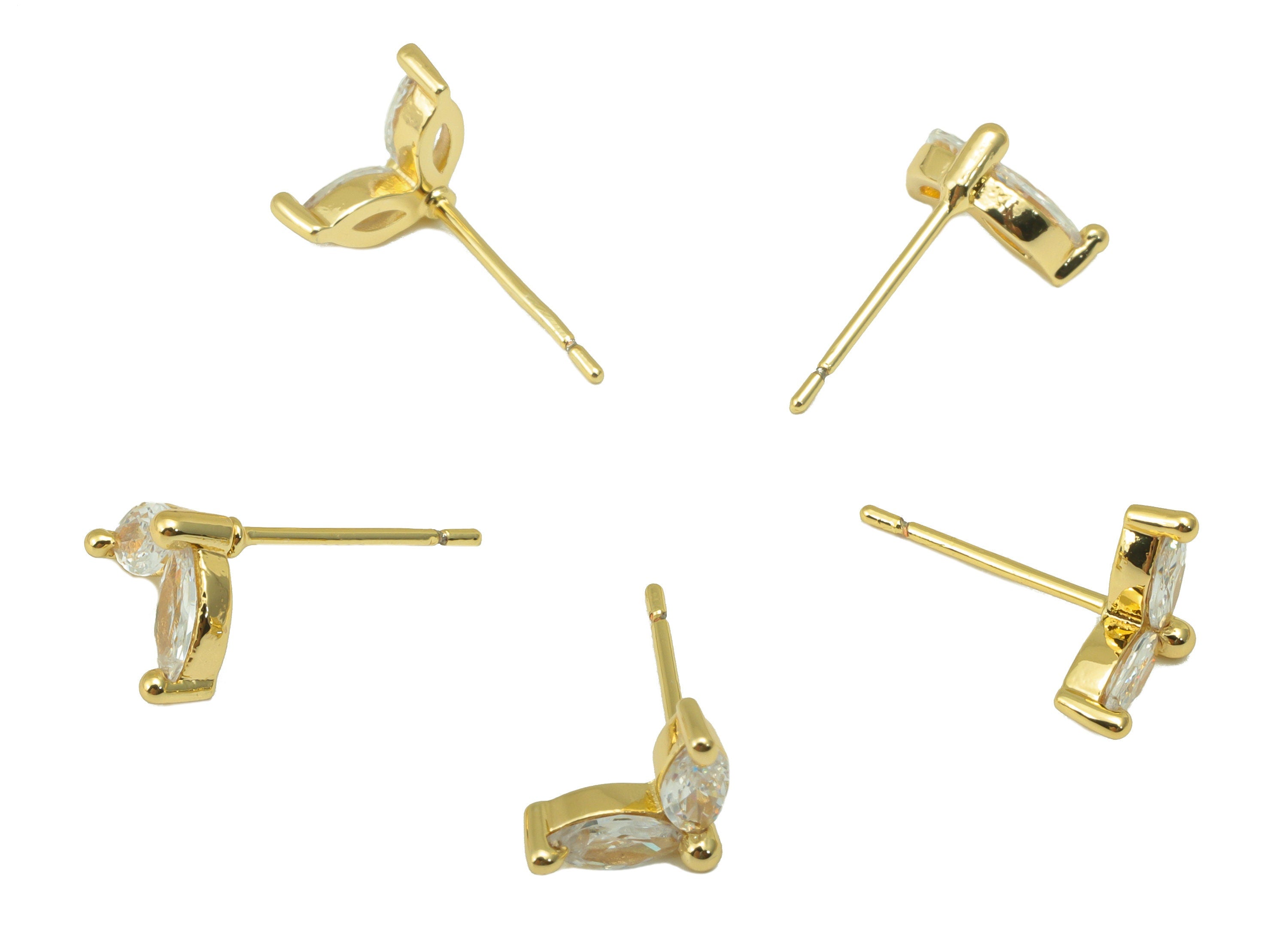 Brass Horse eye Earring Stud - Marquise Earring Post - Cubic Zircon Earring Post - 18K Real Gold Plated - 6.58x9.49x 2.49mm- RGP6229 - DOMEDBAZAAR