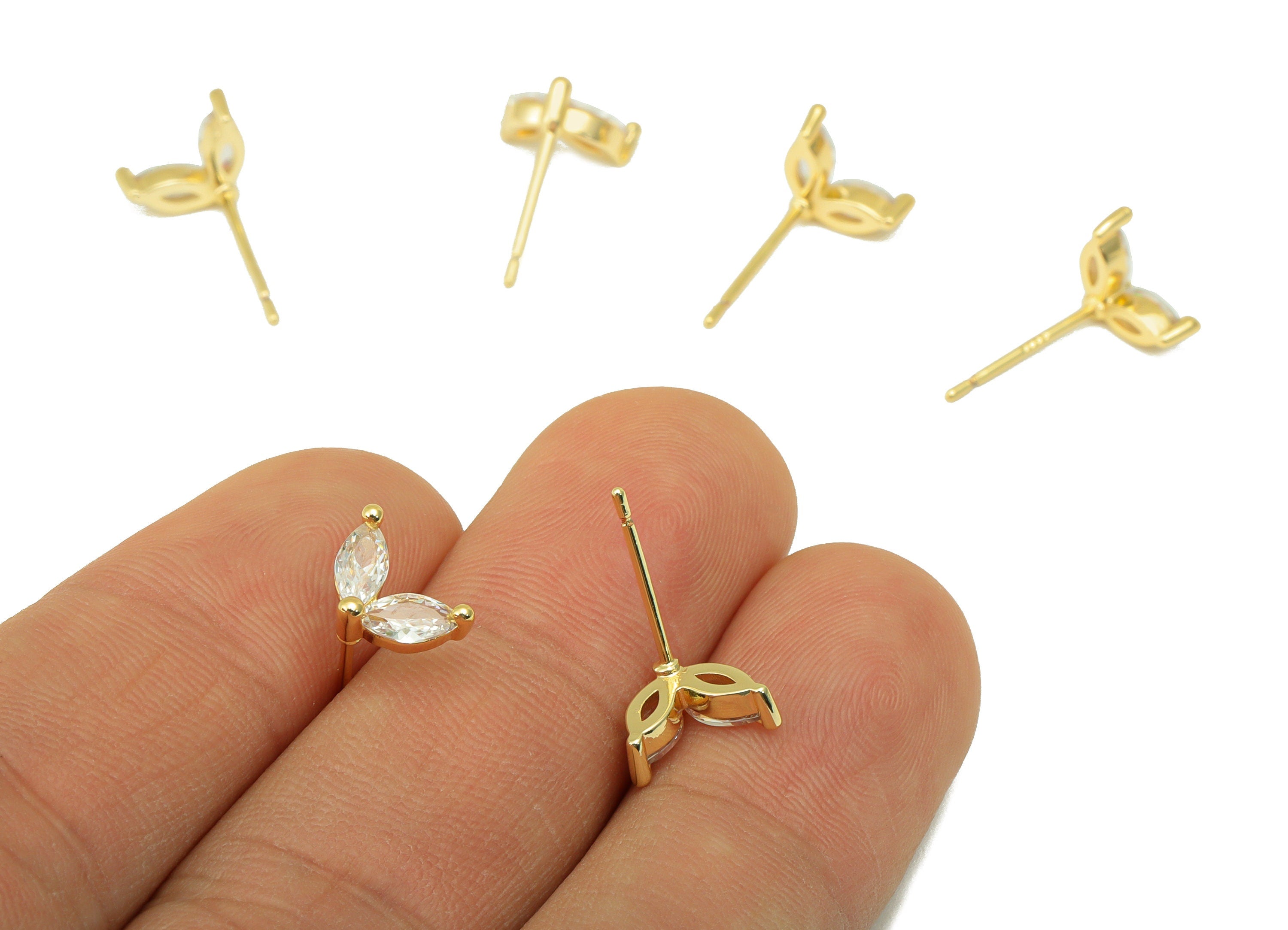 Brass Horse eye Earring Stud - Marquise Earring Post - Cubic Zircon Earring Post - 18K Real Gold Plated - 6.58x9.49x 2.49mm- RGP6229 - DOMEDBAZAAR