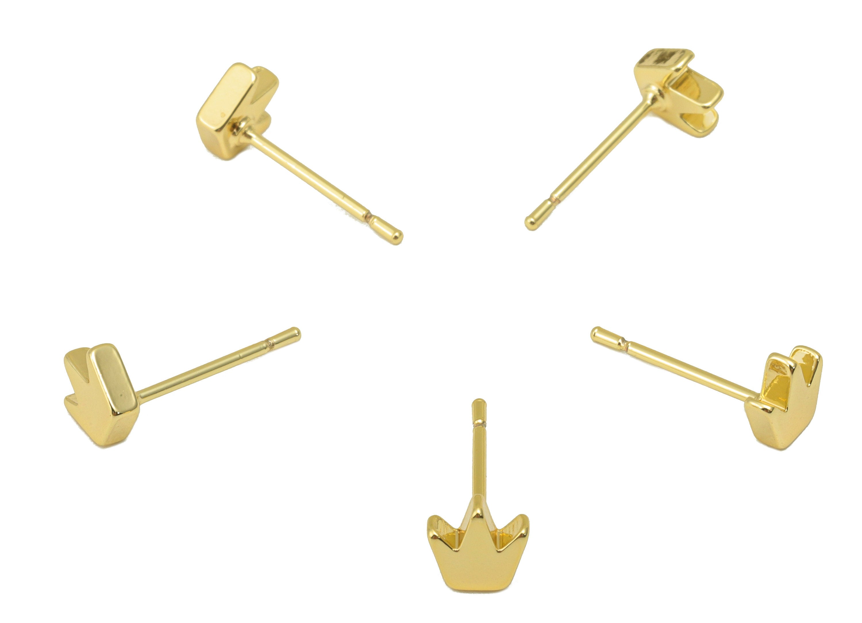 Brass Crown Earring Stud - Cubic Mini Crown Earring Post - 18K Real Gold Plated - Jewelry Supplies - 5.6 x 5.51 x 1.85mm- RGP6243 - DOMEDBAZAAR